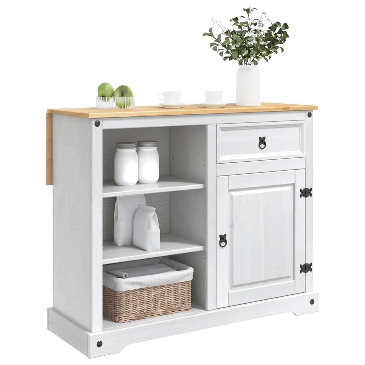 Ensemble Cuisine Îlot Blanc et Cire de Miel 112 x 70 x 91,5 cm