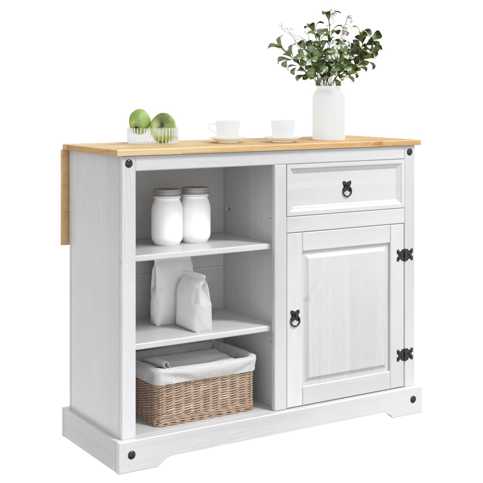 Chariot de cuisine 2 pcs Blanc et Cire de Miel Pin massif - XIOS