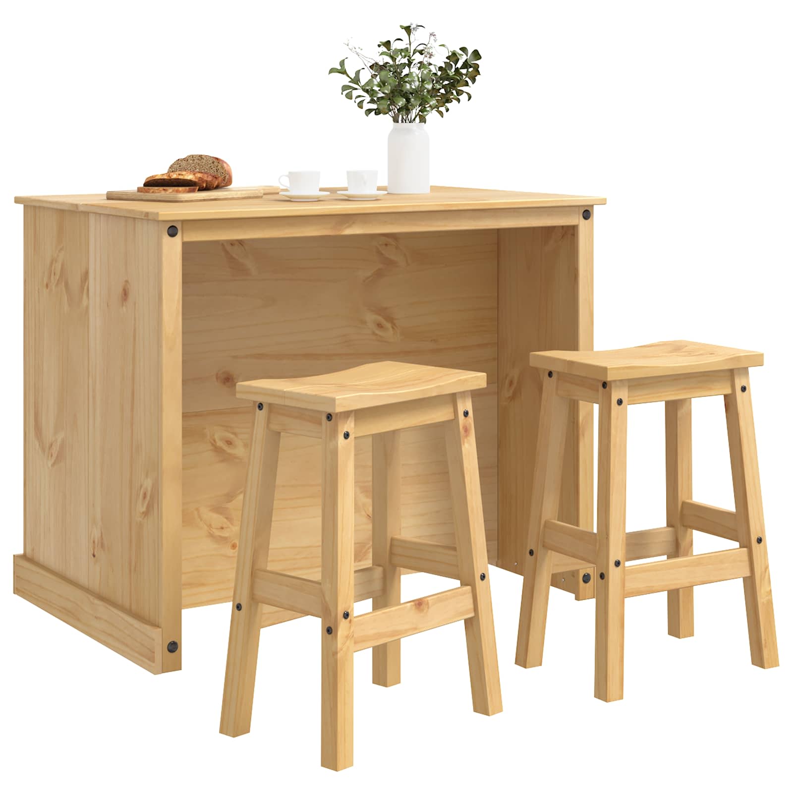 Ensemble Cuisine Îlot 3 pcs Cire de Miel Pin massif - XIOS