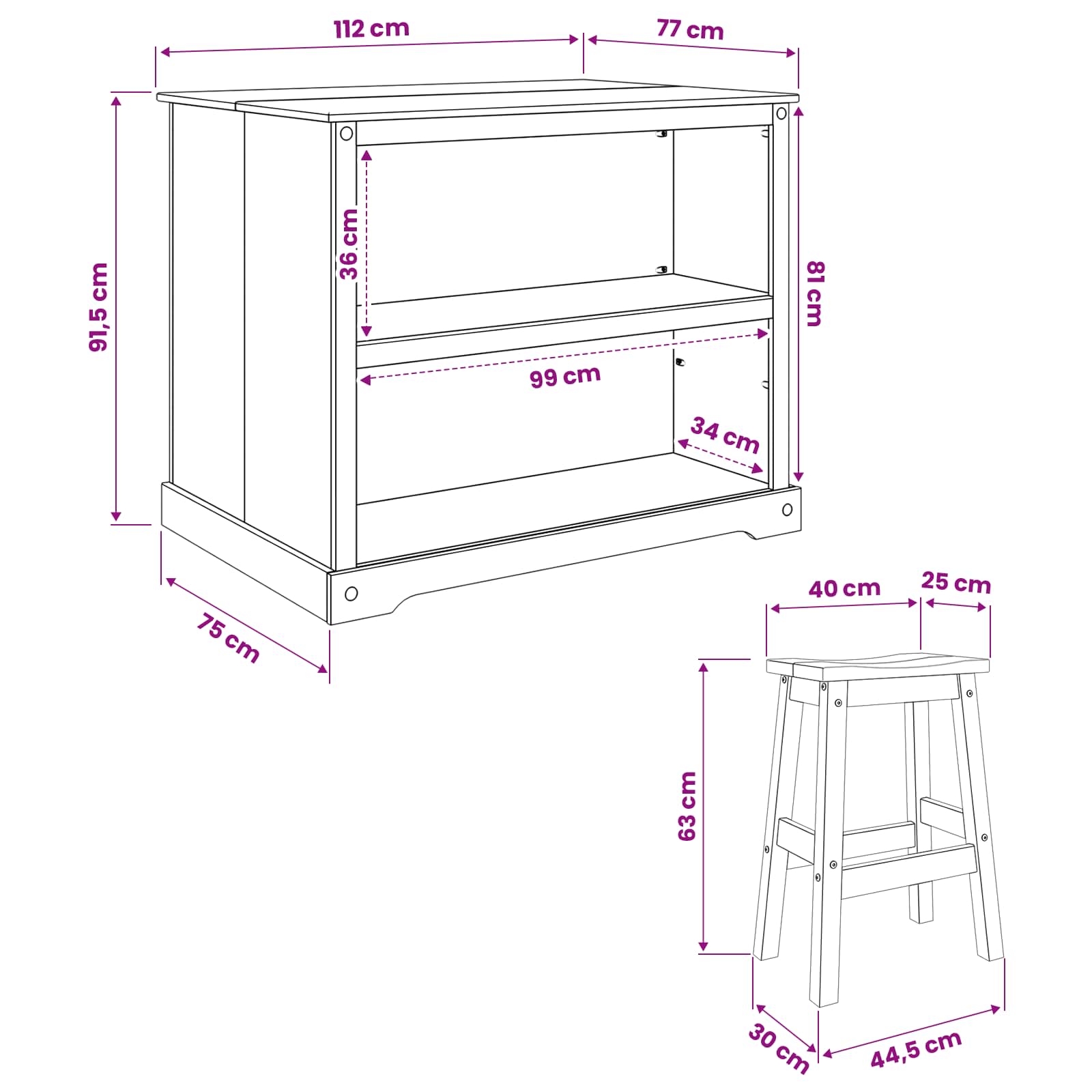 Ensemble Cuisine Îlot 3 pcs Cire de Miel Pin massif - XIOS