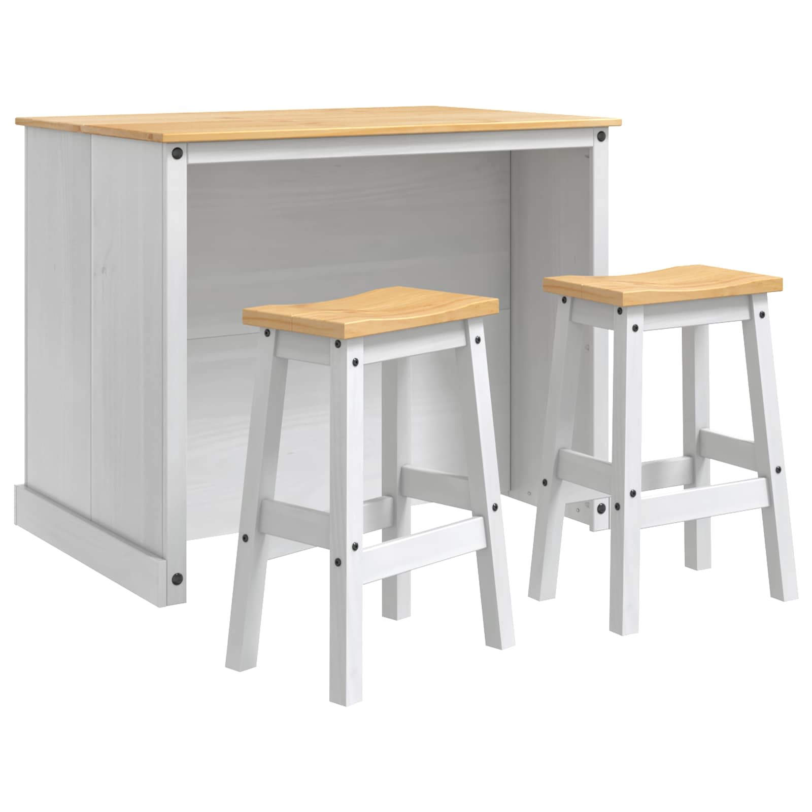 Ensemble Cuisine Îlot 3 pcs Blanc et Cire de Miel Pin massif - XIOS