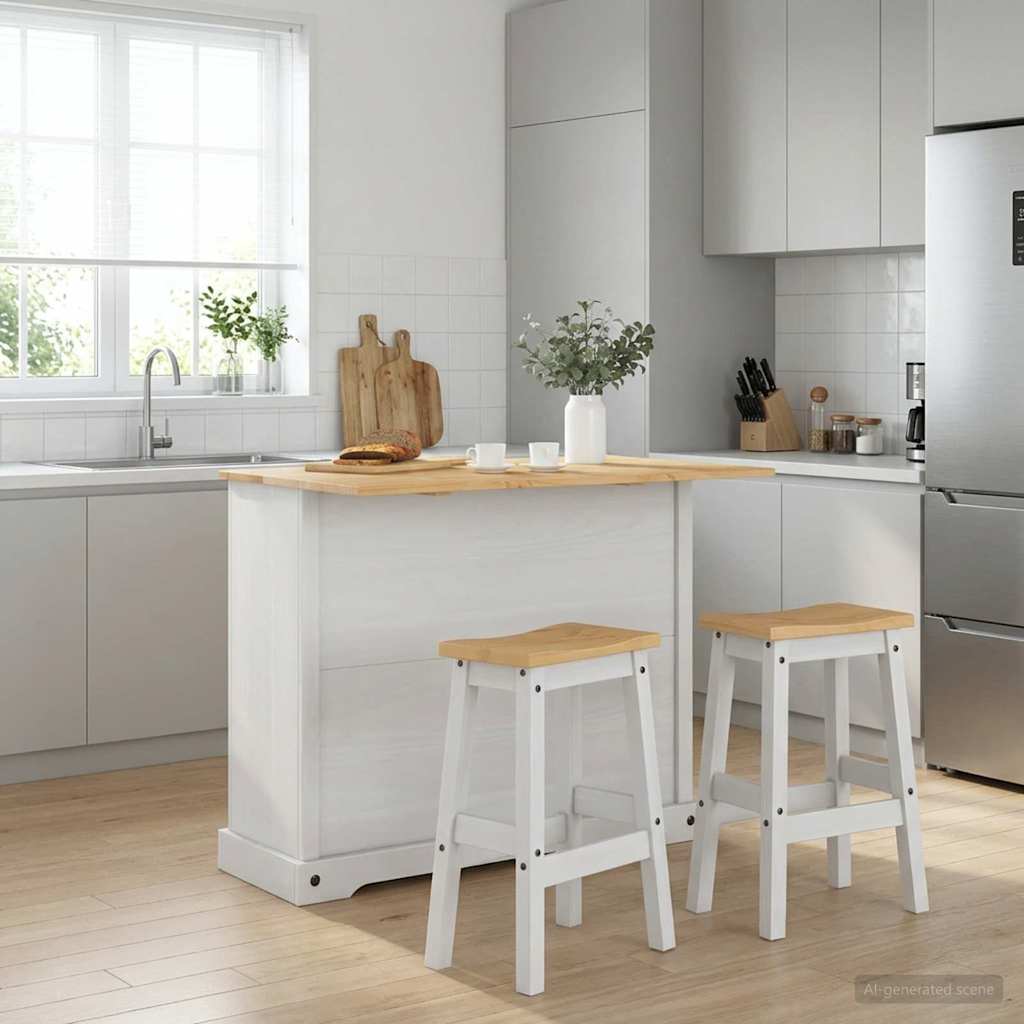 Ensemble Cuisine Îlot 3 pcs Blanc et Cire de Miel Pin massif - XIOS