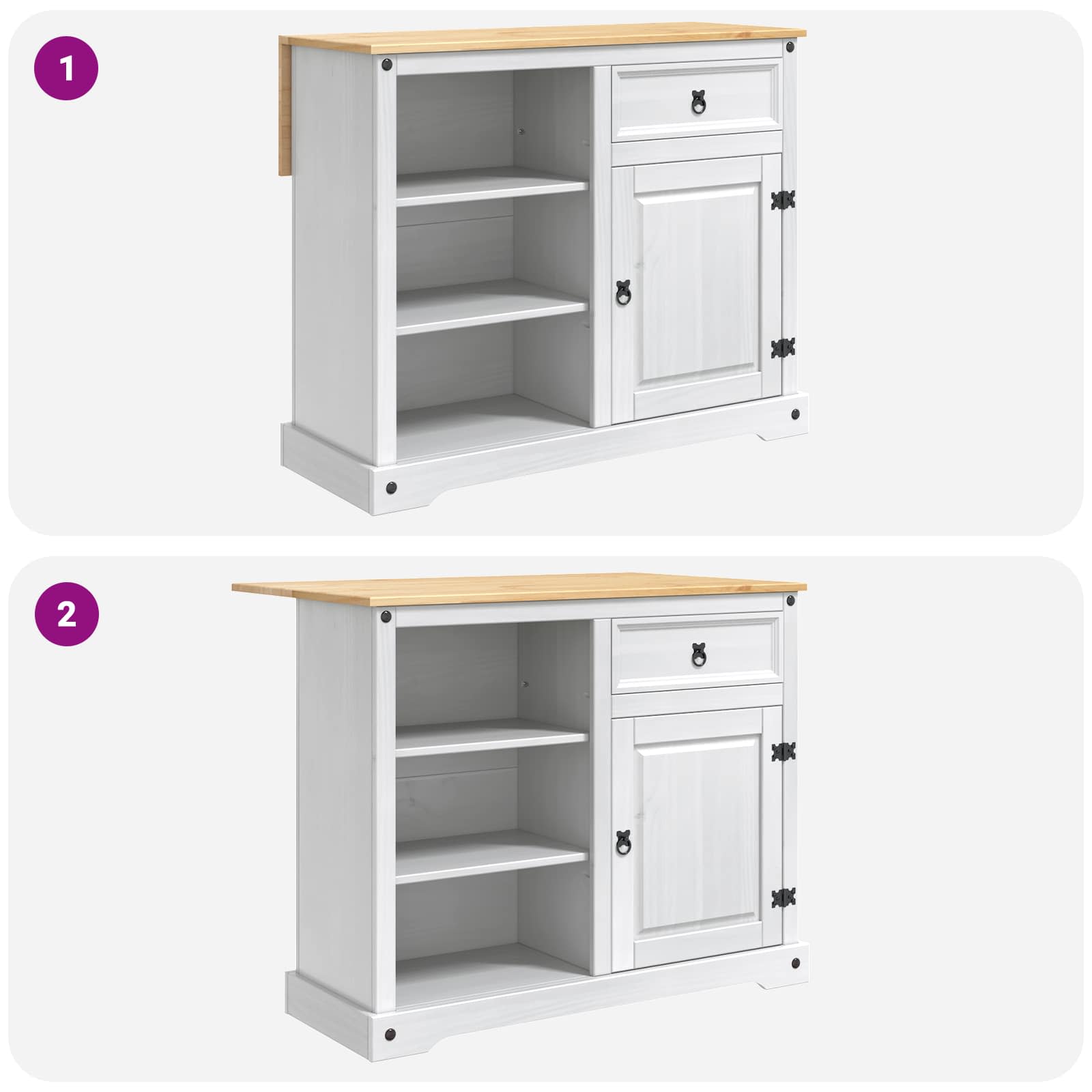 Ensemble Cuisine Îlot 3 pcs Blanc et Cire de Miel Pin massif - XIOS