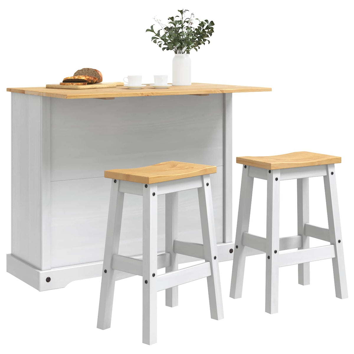 Ensemble Cuisine Îlot 3 pc Blanc et Cire de Miel