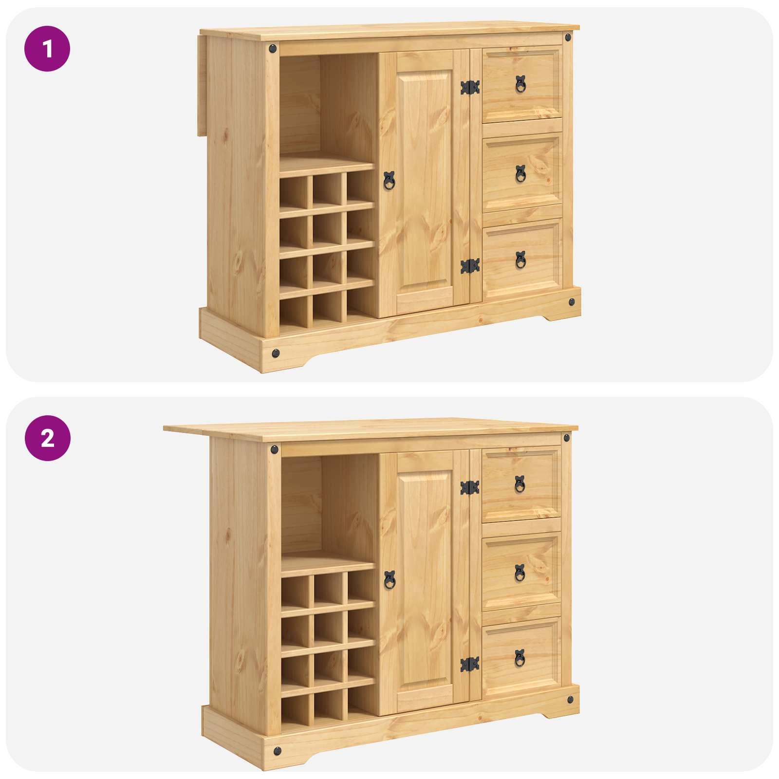 Rangement de cuisine avec tiroir 2 pcs Cire de Miel Pin massif - XIOS