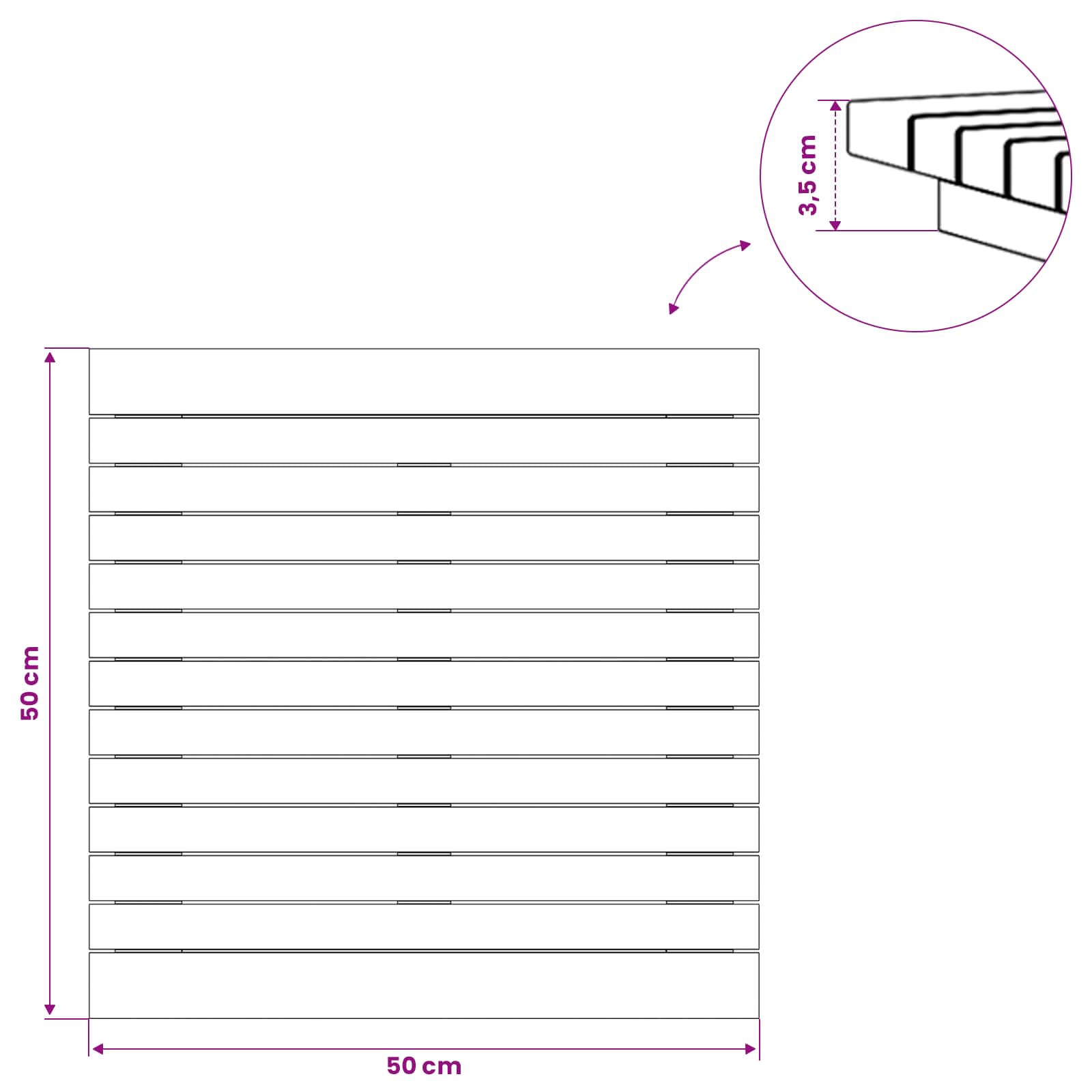 Plateau de table 50 x 50 x 3,5 cm Carré Bois de teck massif - XIOS