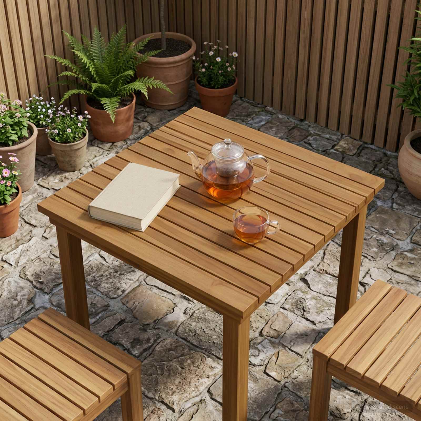 Plateau de table 60 x 60 x 3,5 cm Carré Bois de teck massif - XIOS