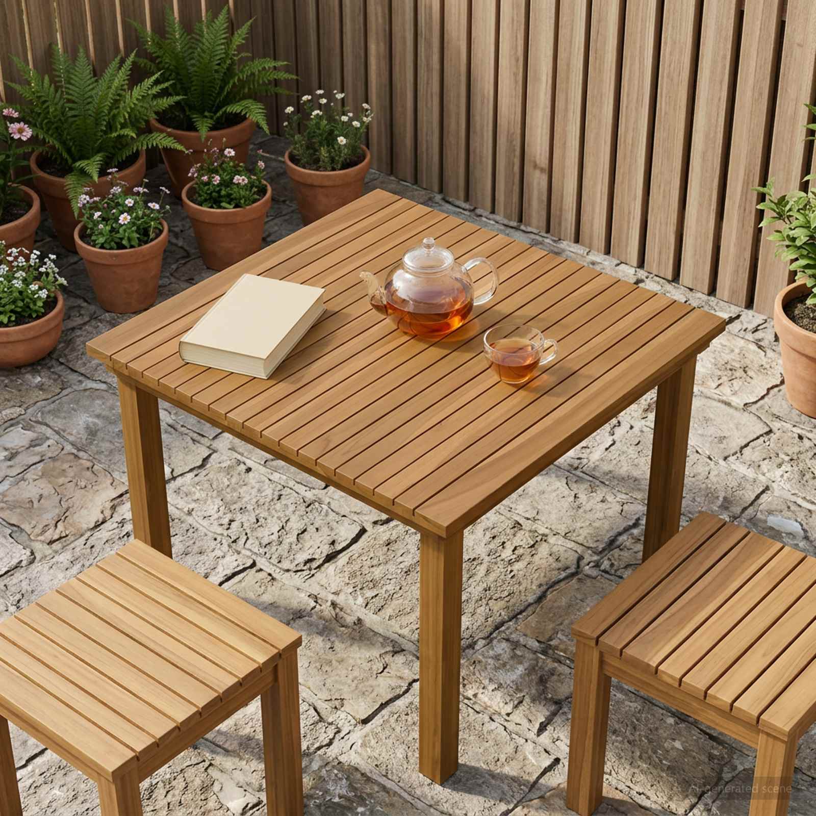 Plateau de table 70 x 70 x 3,5 cm Carré Bois de teck massif - XIOS