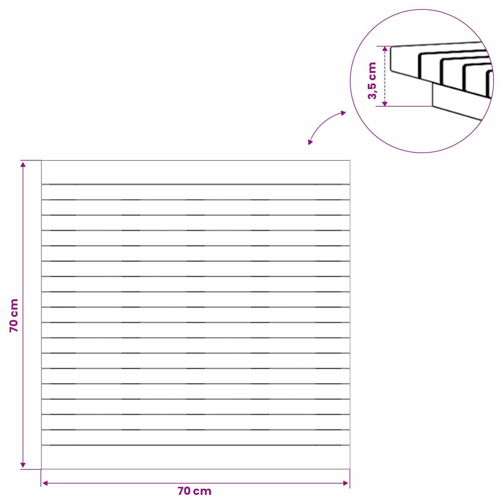 Plateau de table 70 x 70 x 3,5 cm Carré Bois de teck massif - XIOS