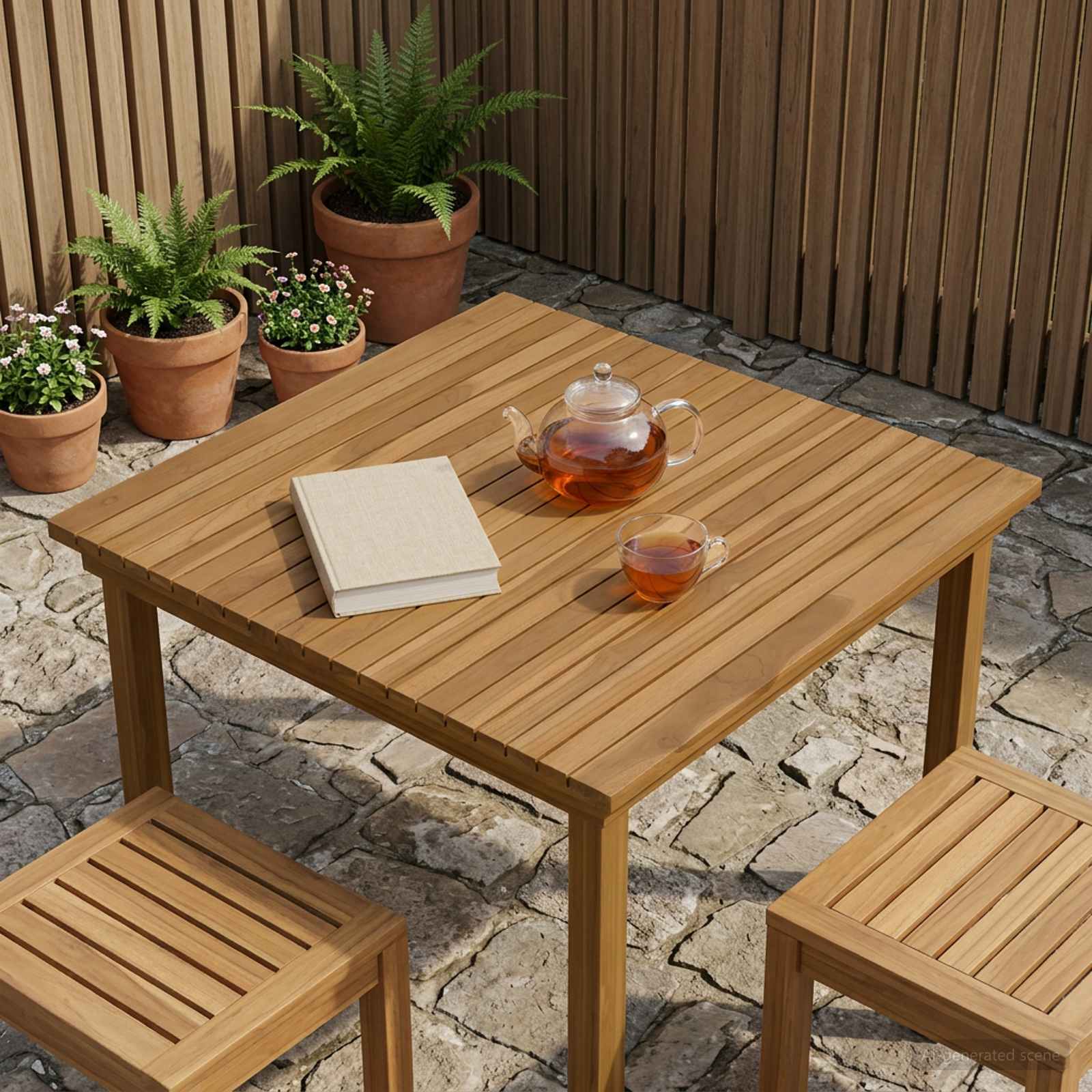 Plateau de table 80 x 80 x 3,5 cm Carré Bois de teck massif - XIOS