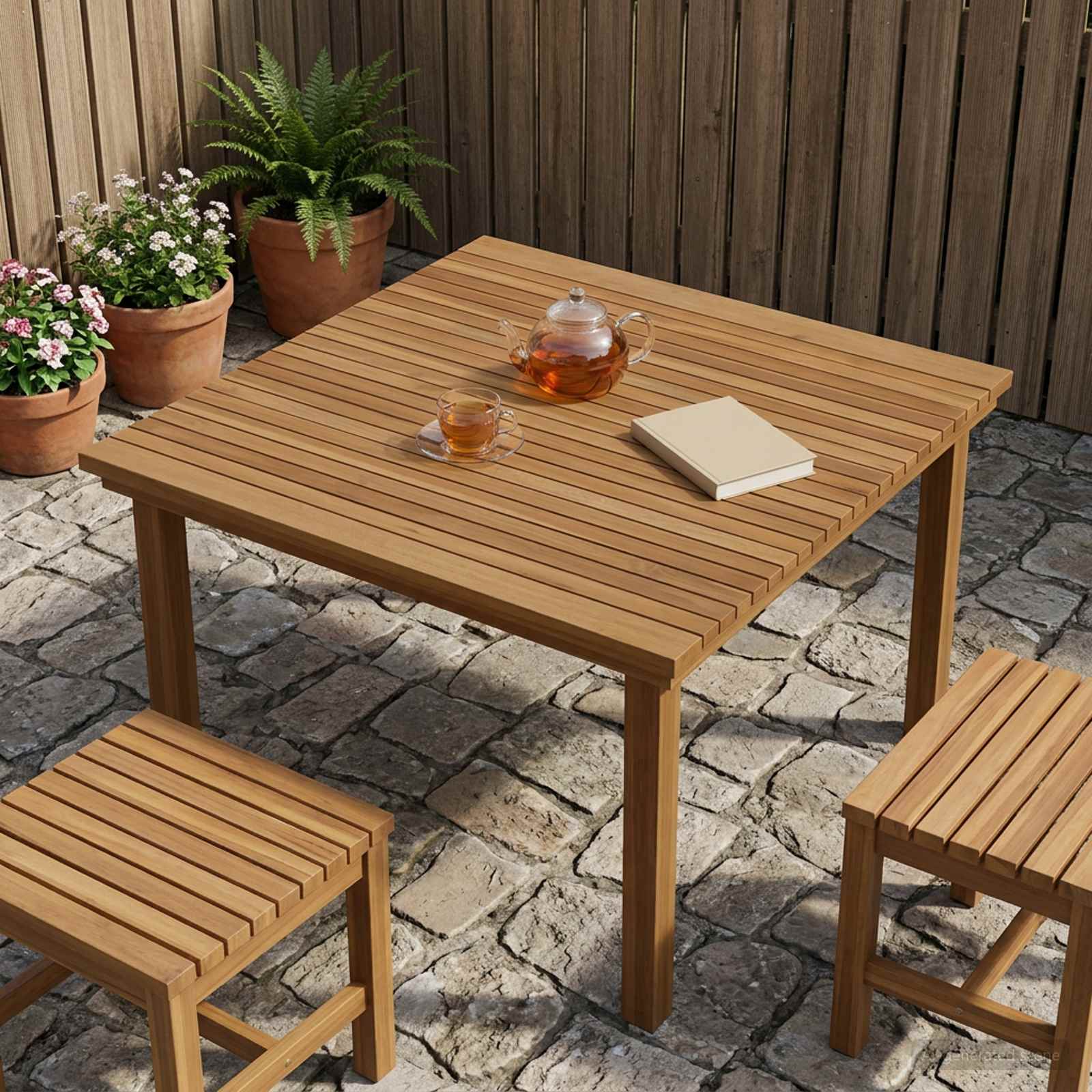 Plateau de table 90 x 90 x 3,5 cm Carré Bois de teck massif - XIOS