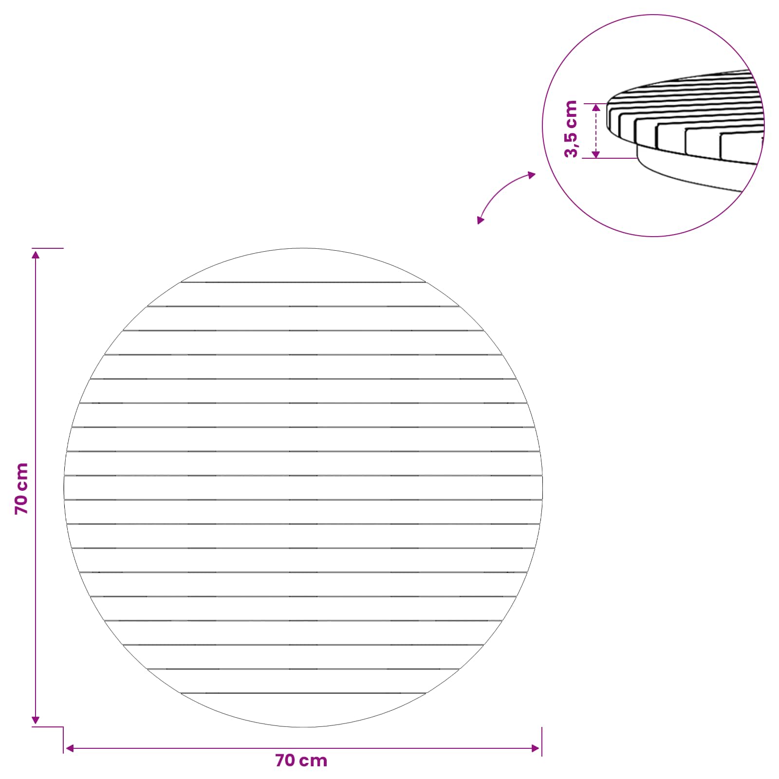 Plateau de table Ø 70 x 3,5 Rond Bois de teck massif Naturel - XIOS