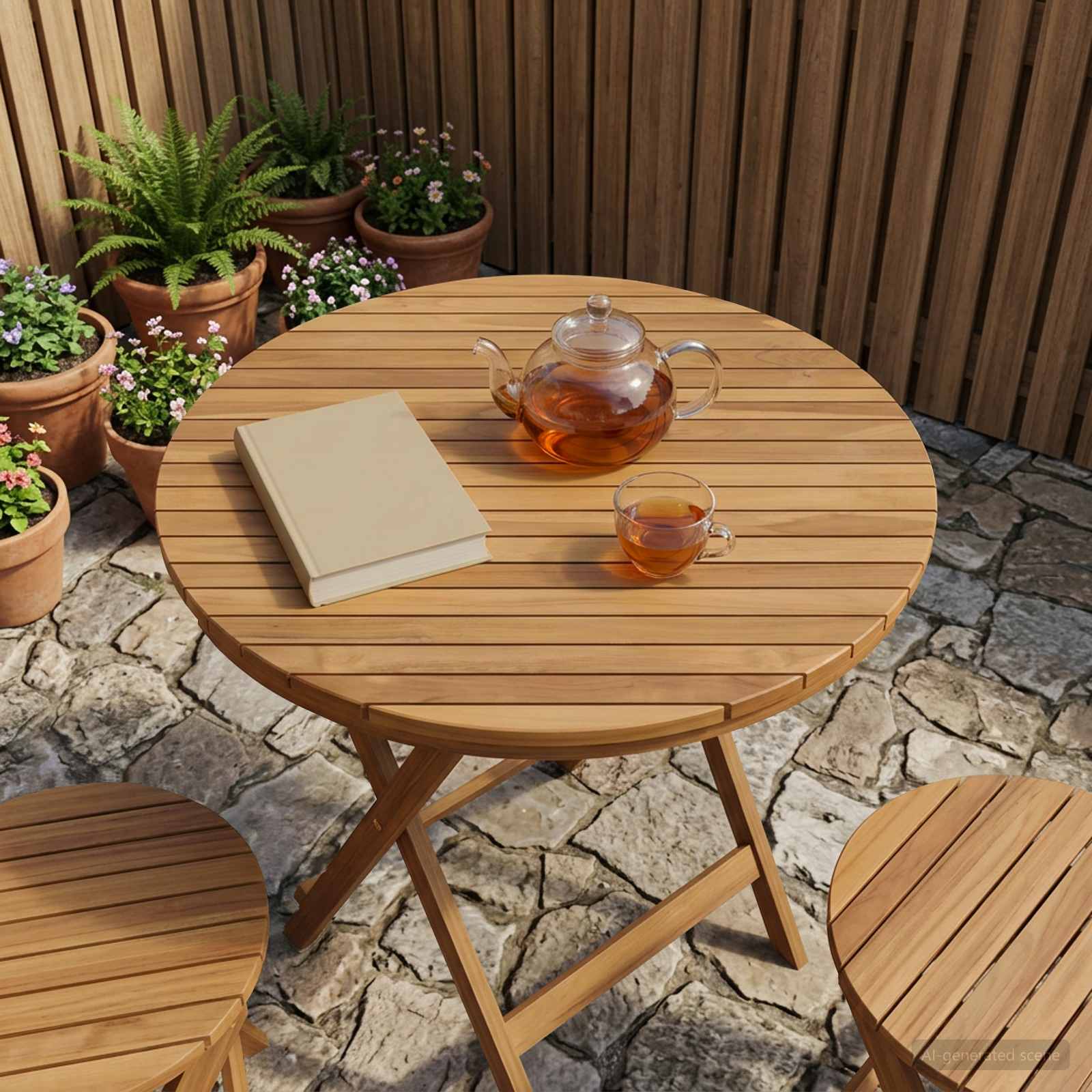 Plateau de table Ø 80 x 3,5 Rond Bois de teck massif Naturel - XIOS
