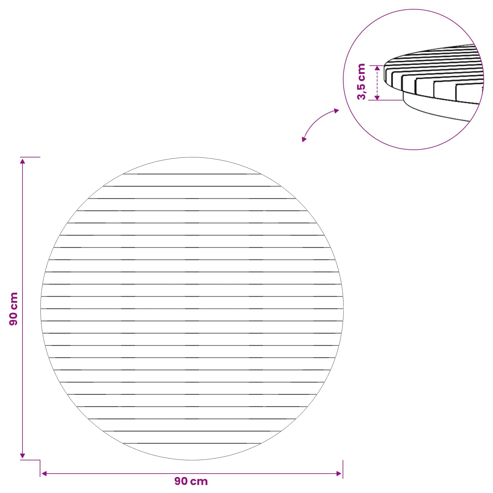 Plateau de table Ø 90 x 3,5 Rond Bois de teck massif Naturel - XIOS