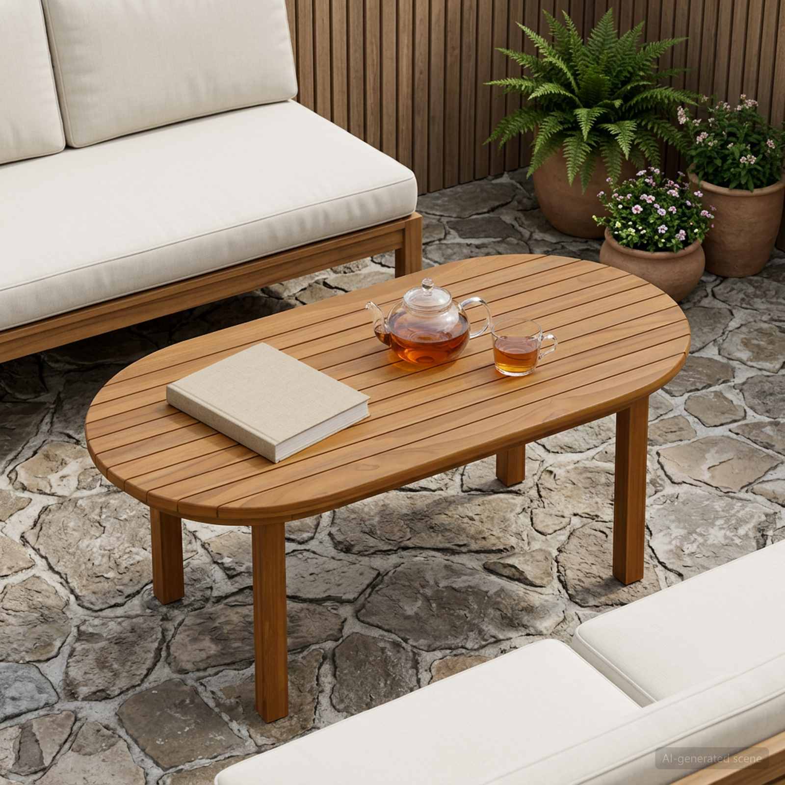 Plateau de table 80 x 40 x 3,5 cm ovale Bois de teck massif - XIOS