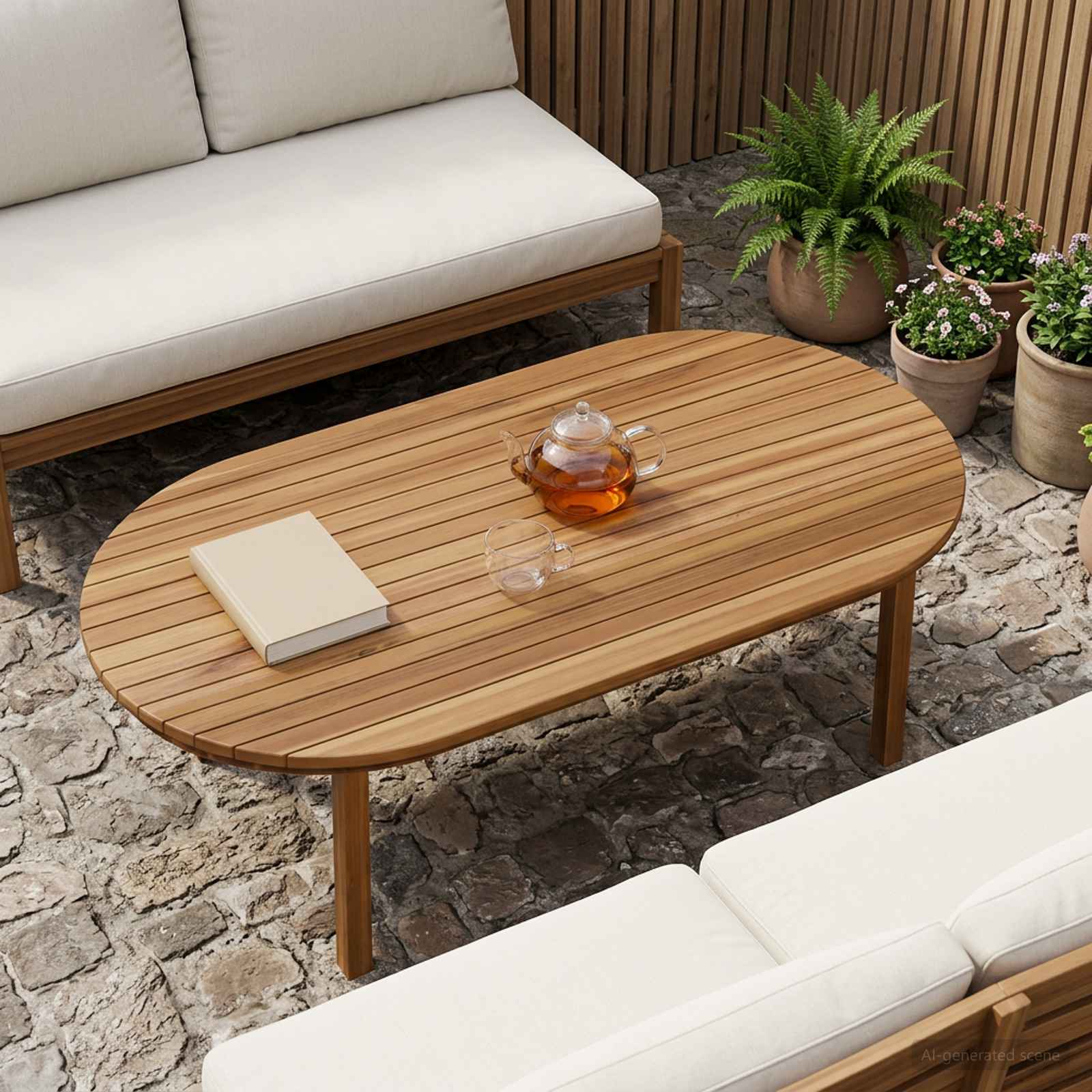 Plateau de table 110 x 55 x 3,5 cm ovale Bois de teck massif - XIOS