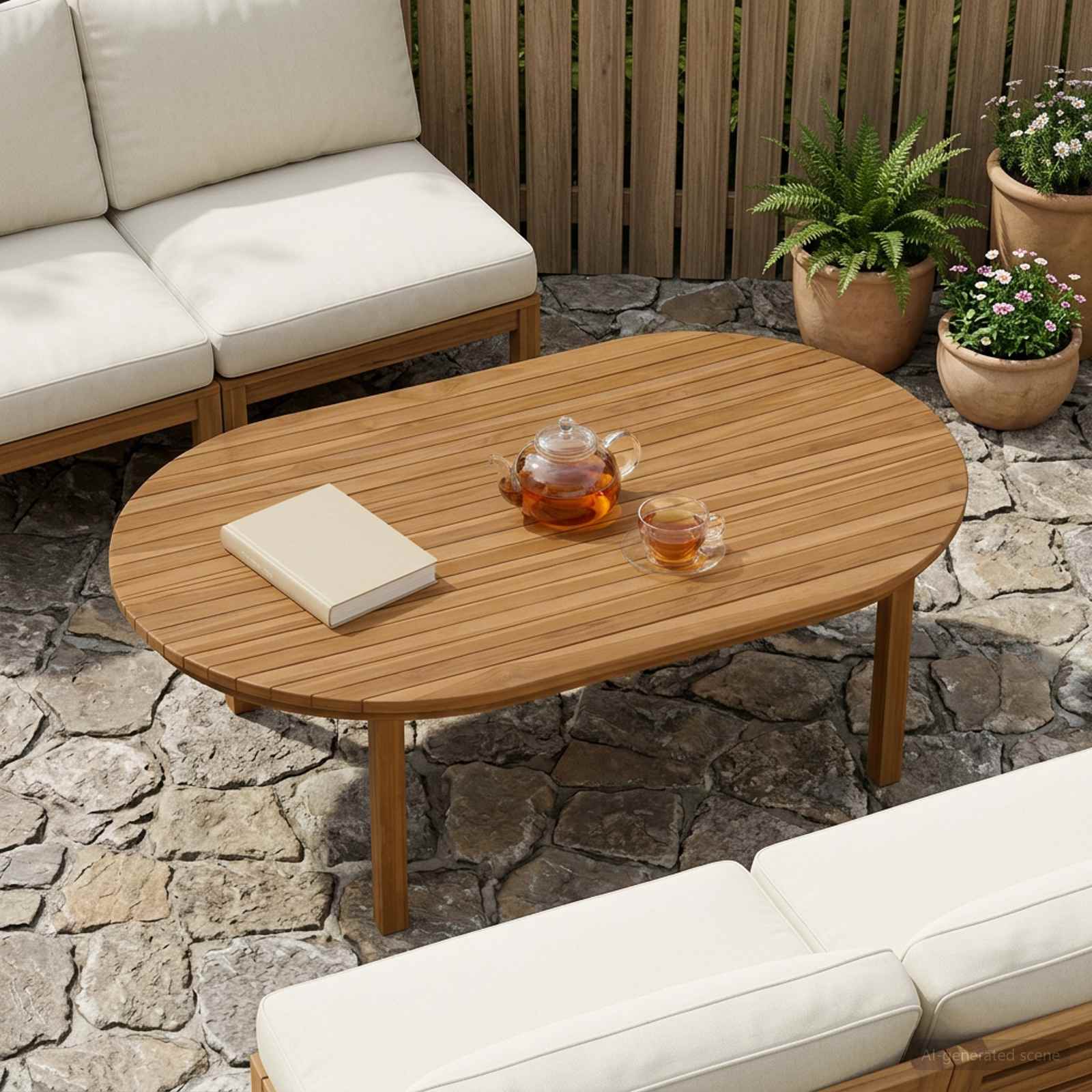 Plateau de table 120 x 70 x 3,5 cm ovale Bois de teck massif - XIOS