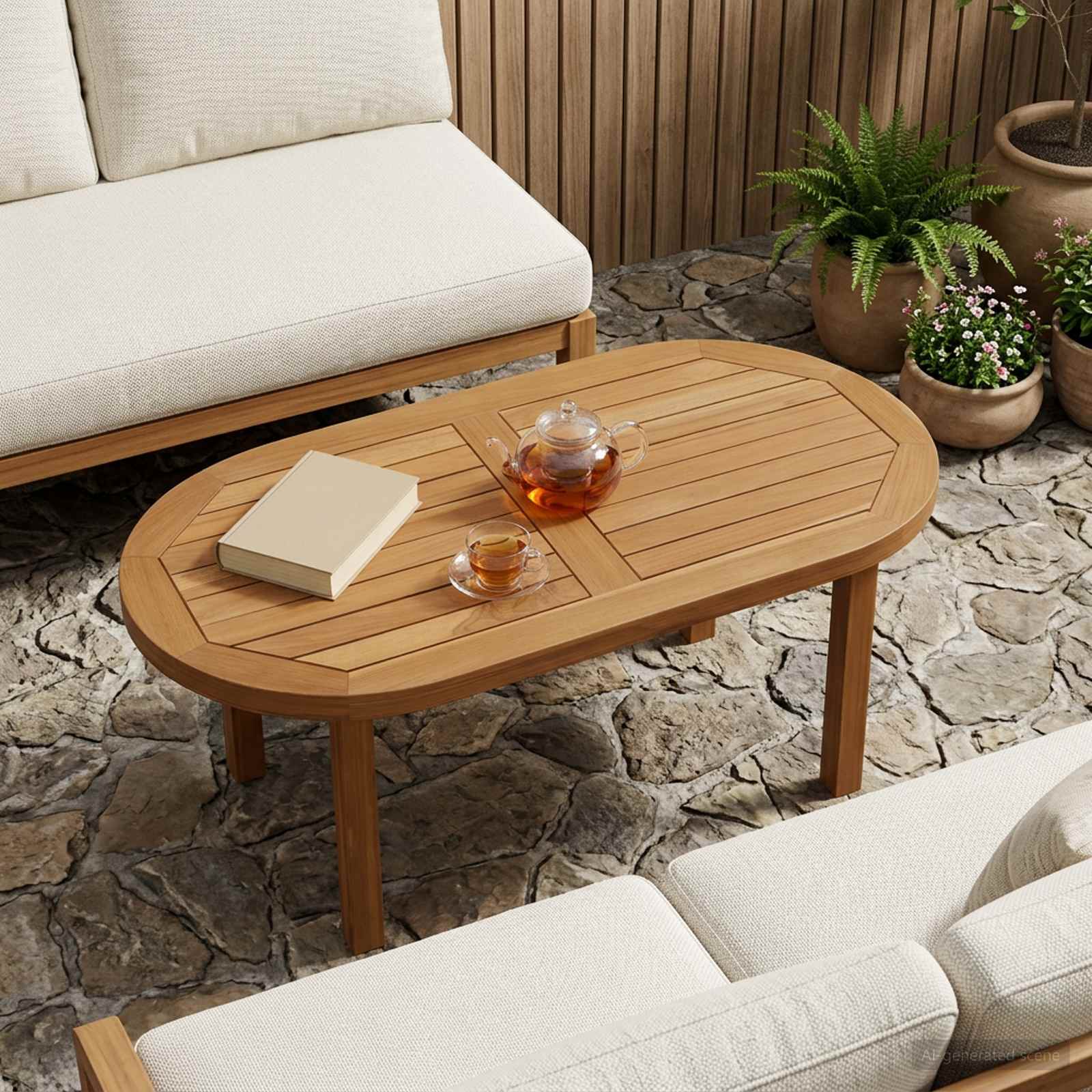 Plateau de table 80 x 40 x 2,5 cm ovale Bois de teck massif - XIOS
