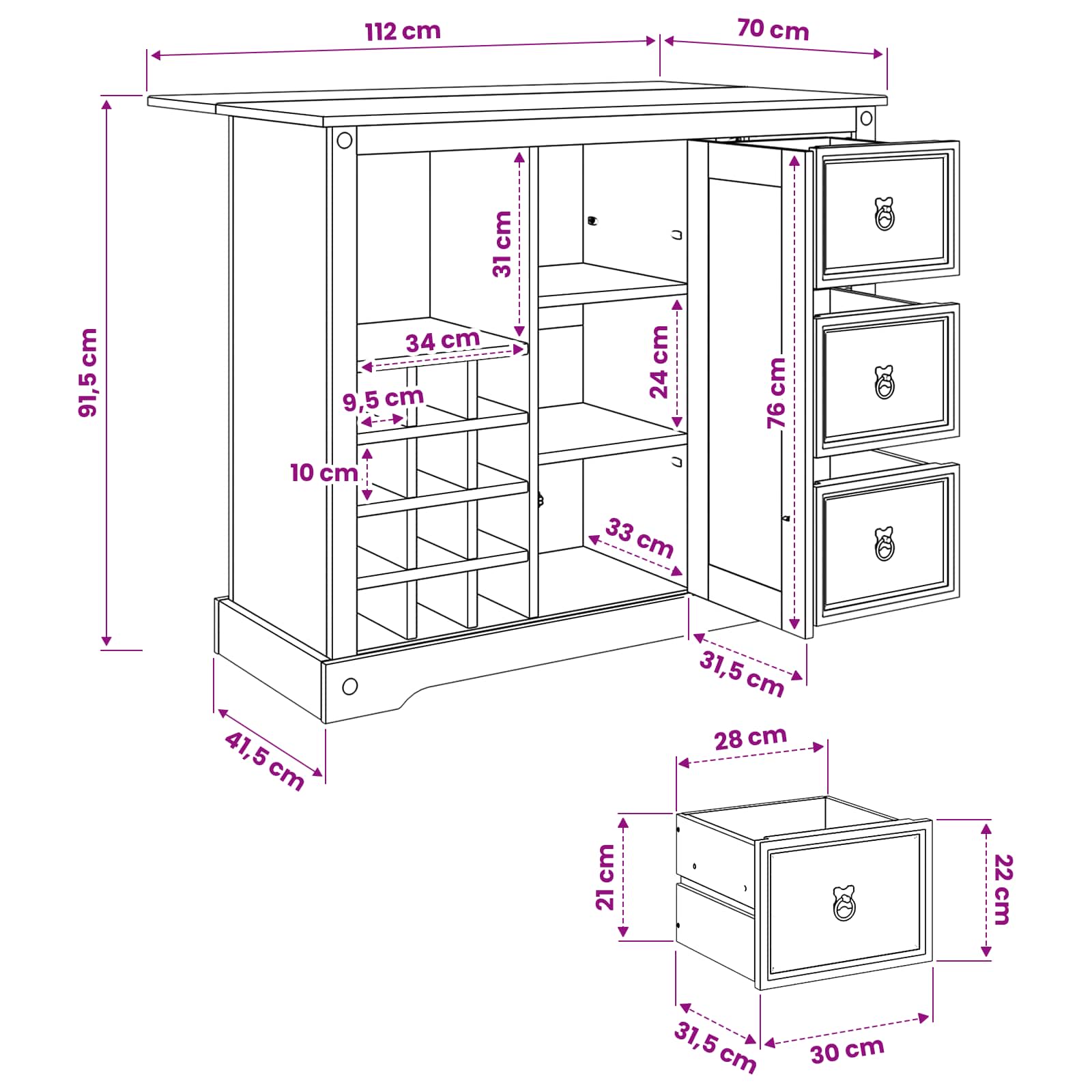 Rangement de cuisine Cire de Miel 112 x 70 x 91,5 cm Pin massif - XIOS
