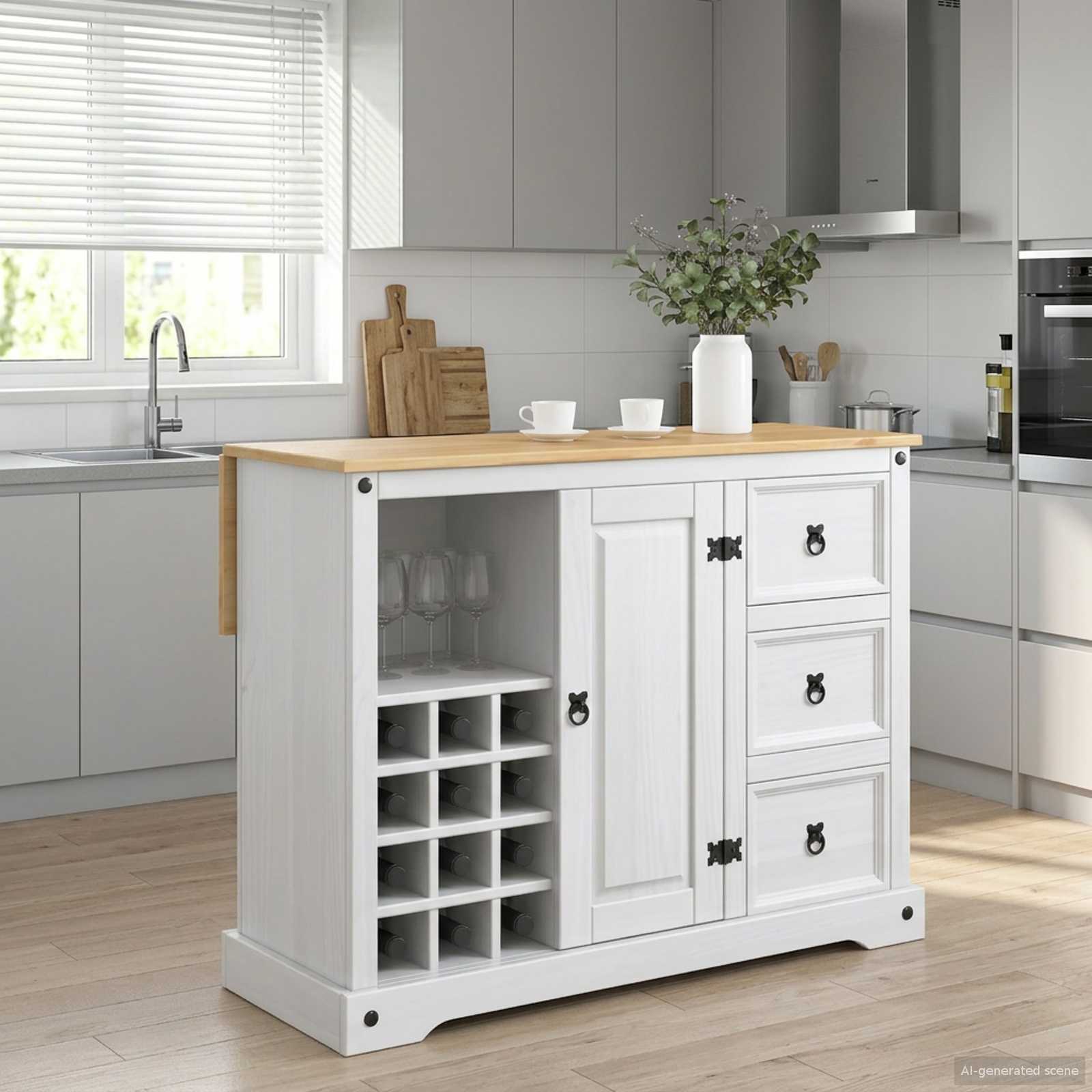 Rangement de cuisine Blanc et Cire de Miel 112 x 70 x 91,5 cm - XIOS