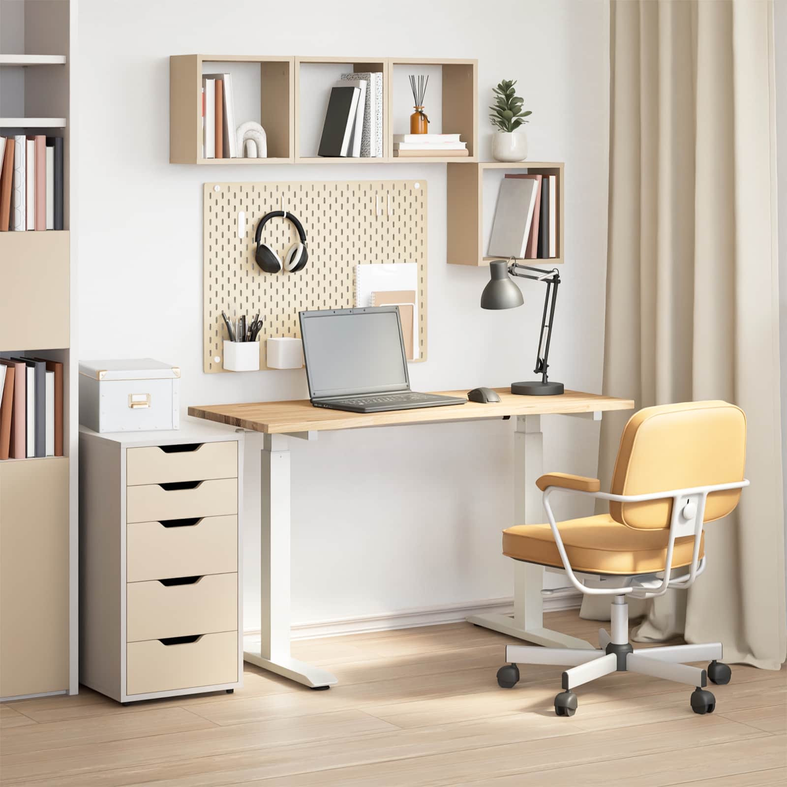 Bureau Blanc et Naturel 120 x 60 cm Bois de chêne massif