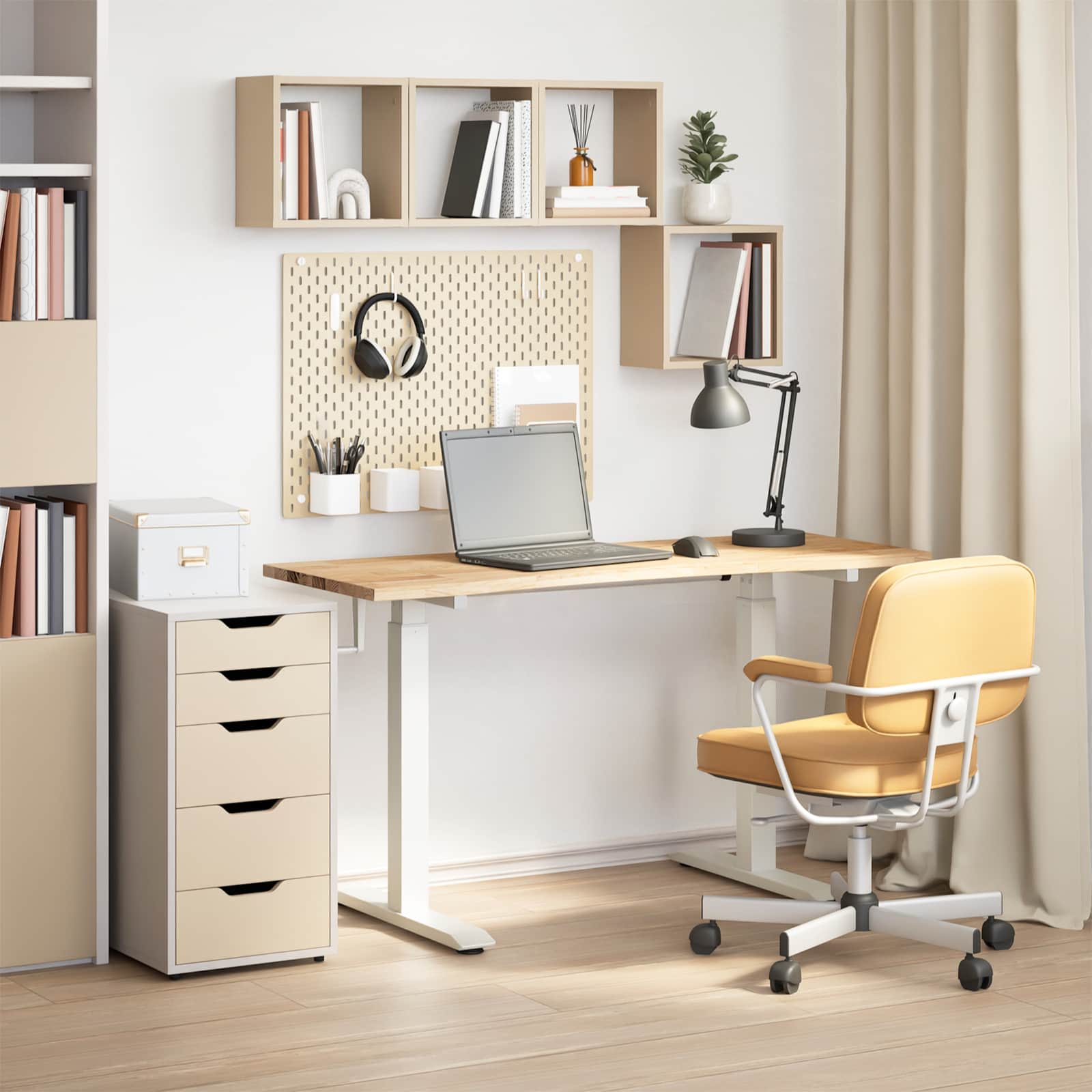Bureau Blanc et Naturel 140 x 60 cm Bois de chêne massif - XIOS