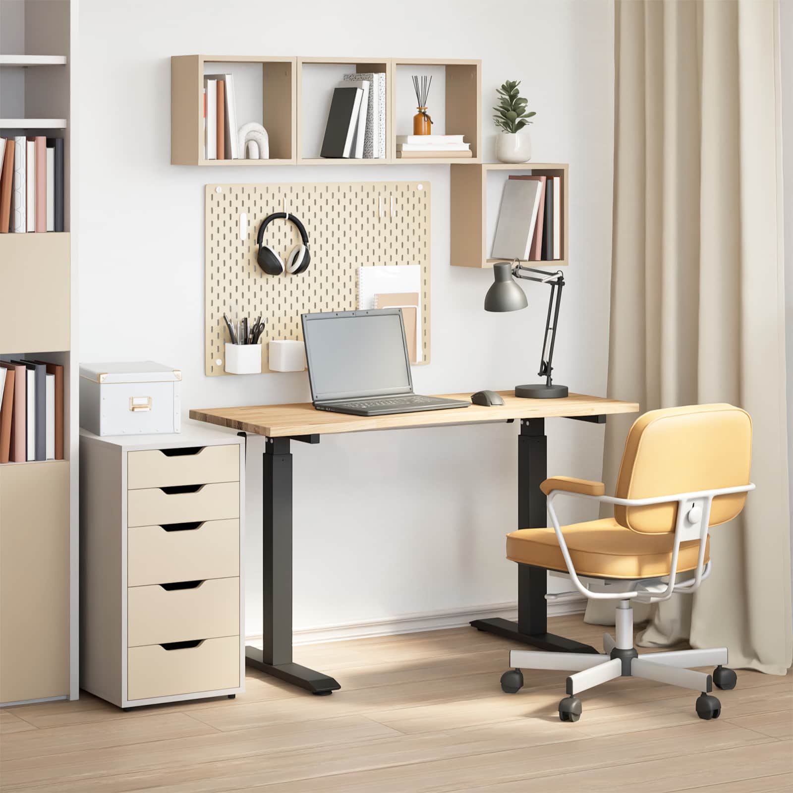 Bureau Noir et naturel 120 x 60 cm Bois de chêne massif