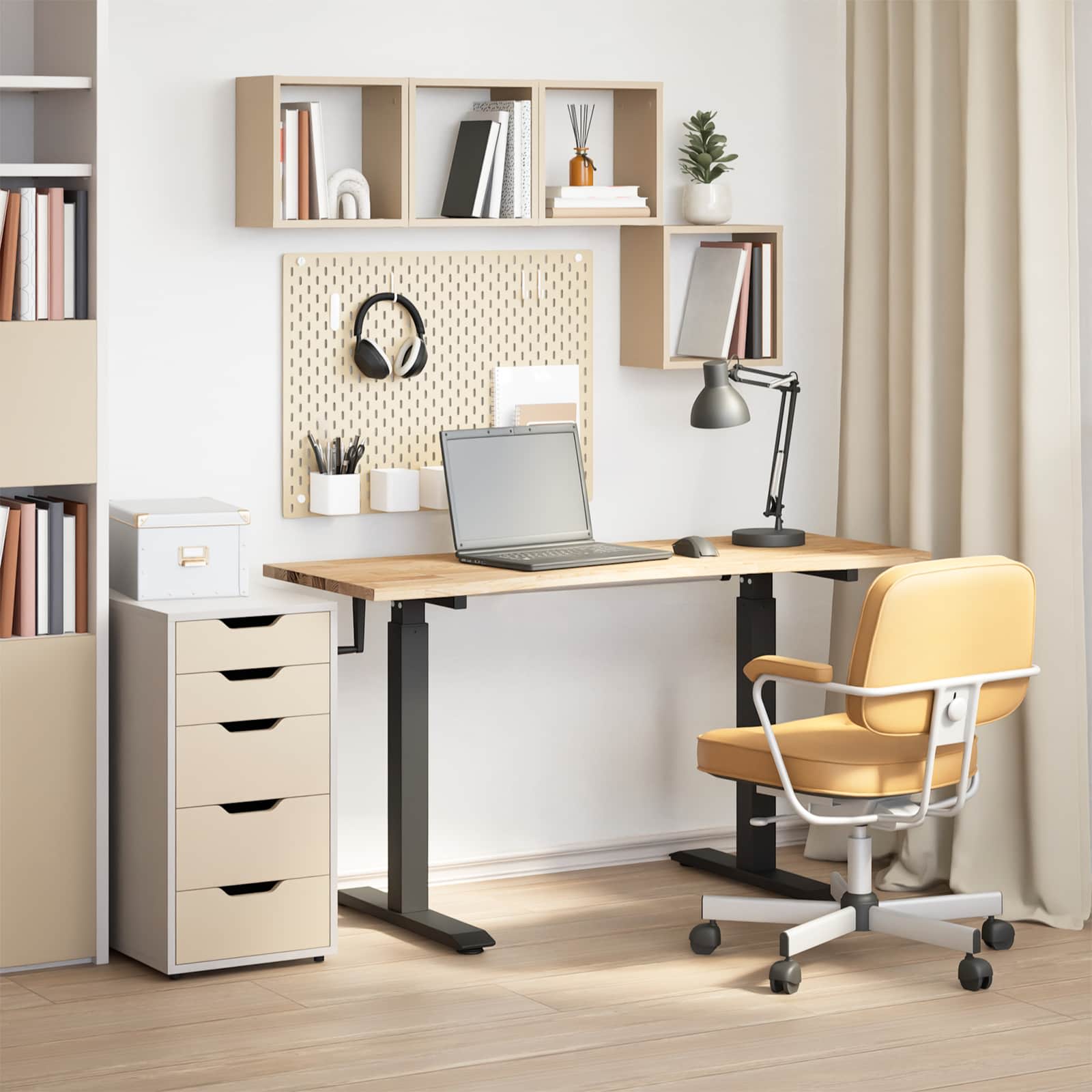 Bureau Noir et naturel 140 x 60 cm Bois de chêne massif - XIOS