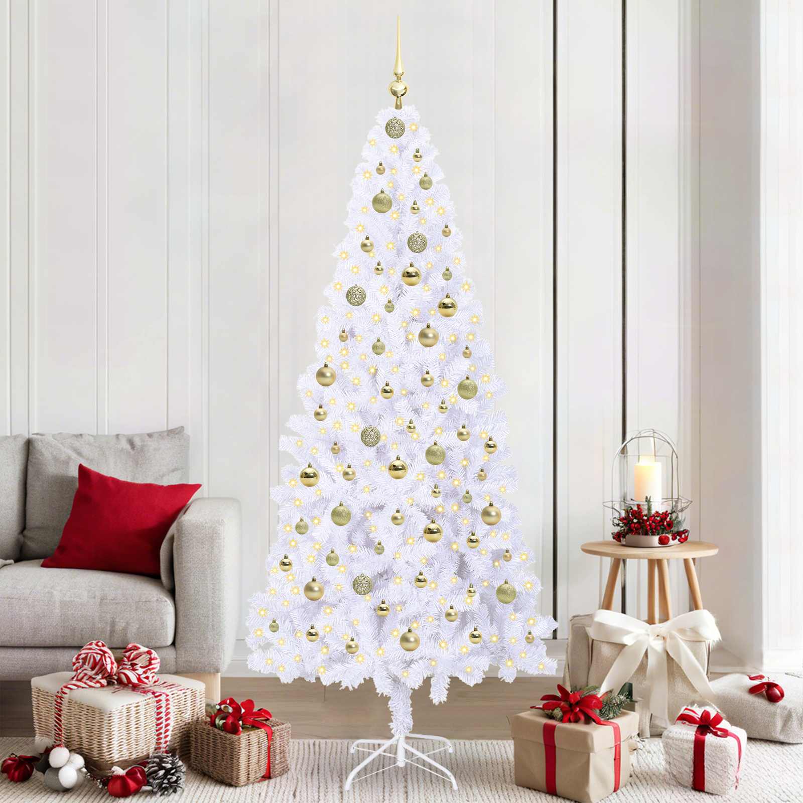 Sapin de Noël artificiel avec 300 LED Blanc 210 cm PVC et Acier - XIOS