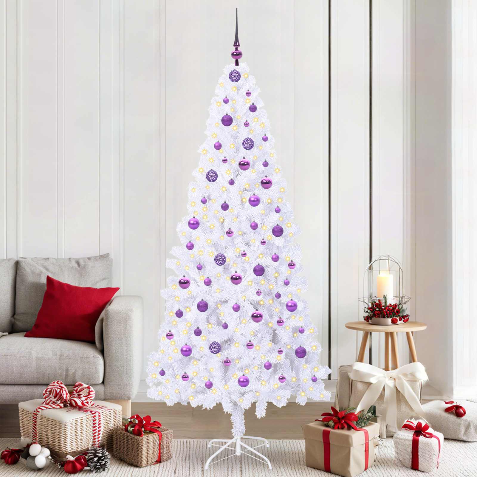 Sapin de Noël artificiel avec 300 LED Blanc 210 cm PVC et Acier - XIOS