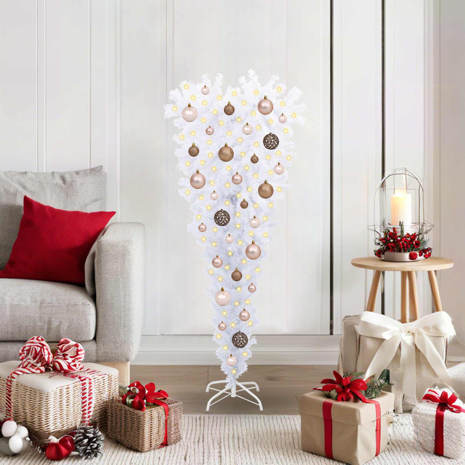 Sapin de Noël artificiel avec 150 LED Blanc 120 cm PVC et Acier