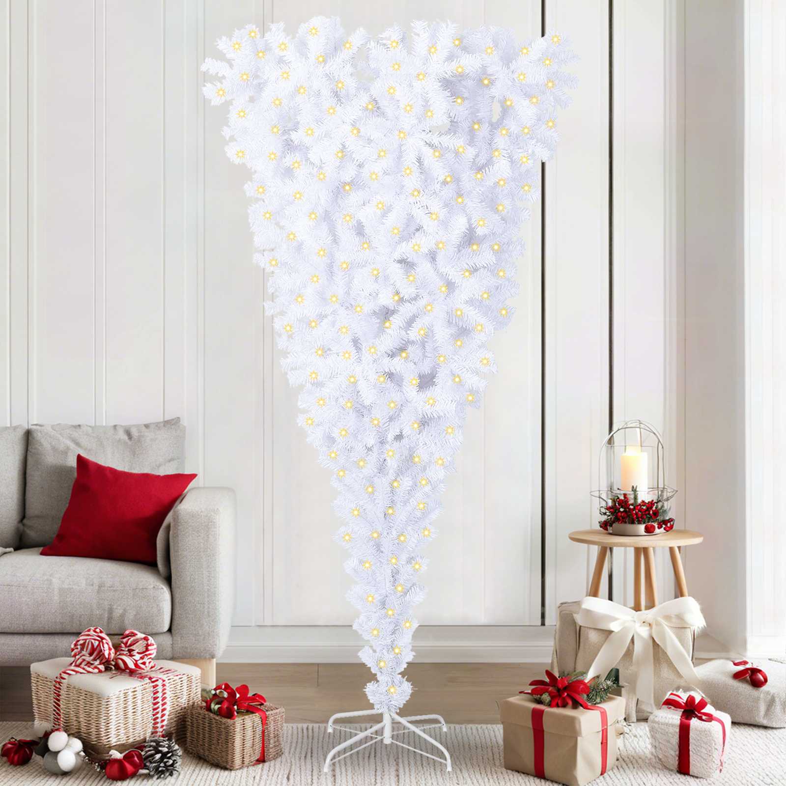 Sapin de Noël artificiel avec 300 LED Blanc 210 cm PVC et Acier - XIOS