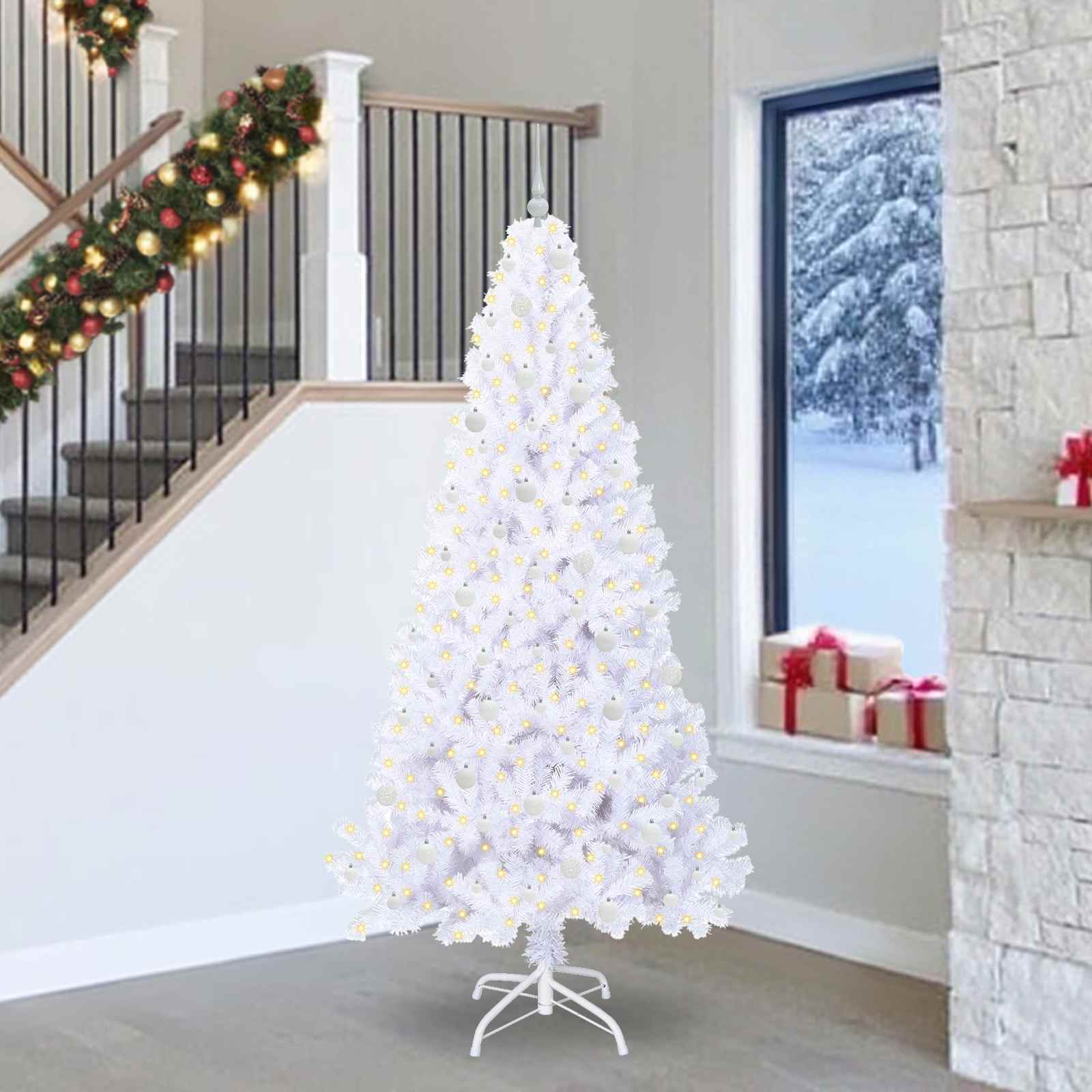 Sapin de Noël artificiel avec 300 LED Blanc 240 cm PVC et Acier - XIOS