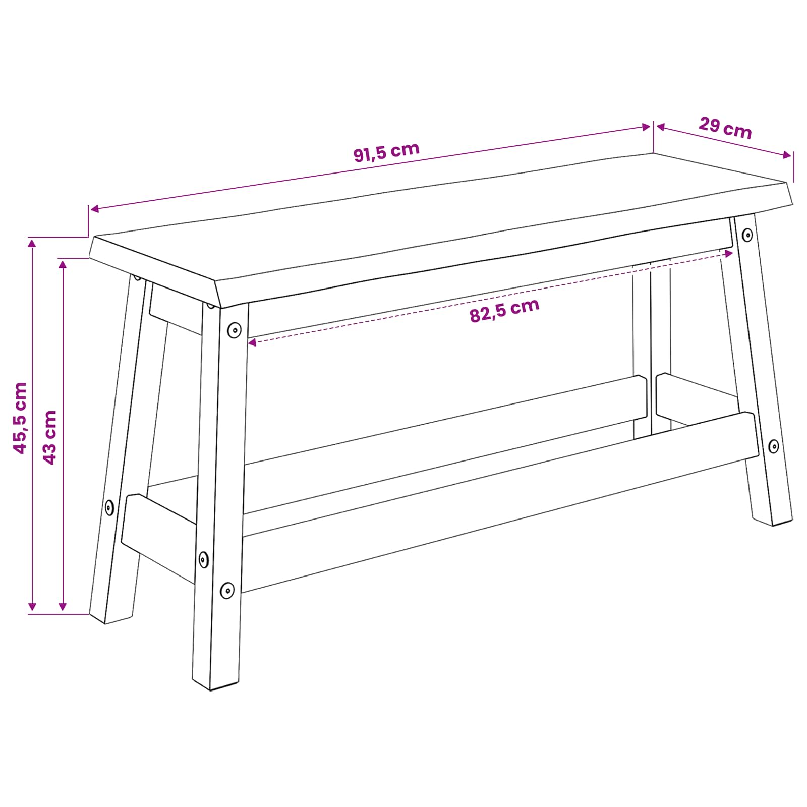 Banc de salle à manger EKAI Noir 91,5 x 29 x 45,5 cm - XIOS