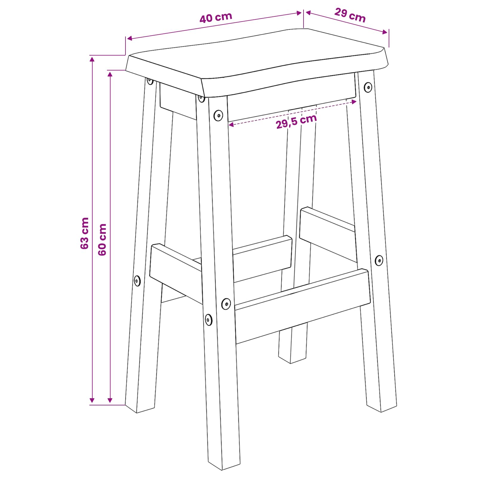 Tabouret de bar haut EKAI 2 pcs Noir 40 x 29 x 63 cm