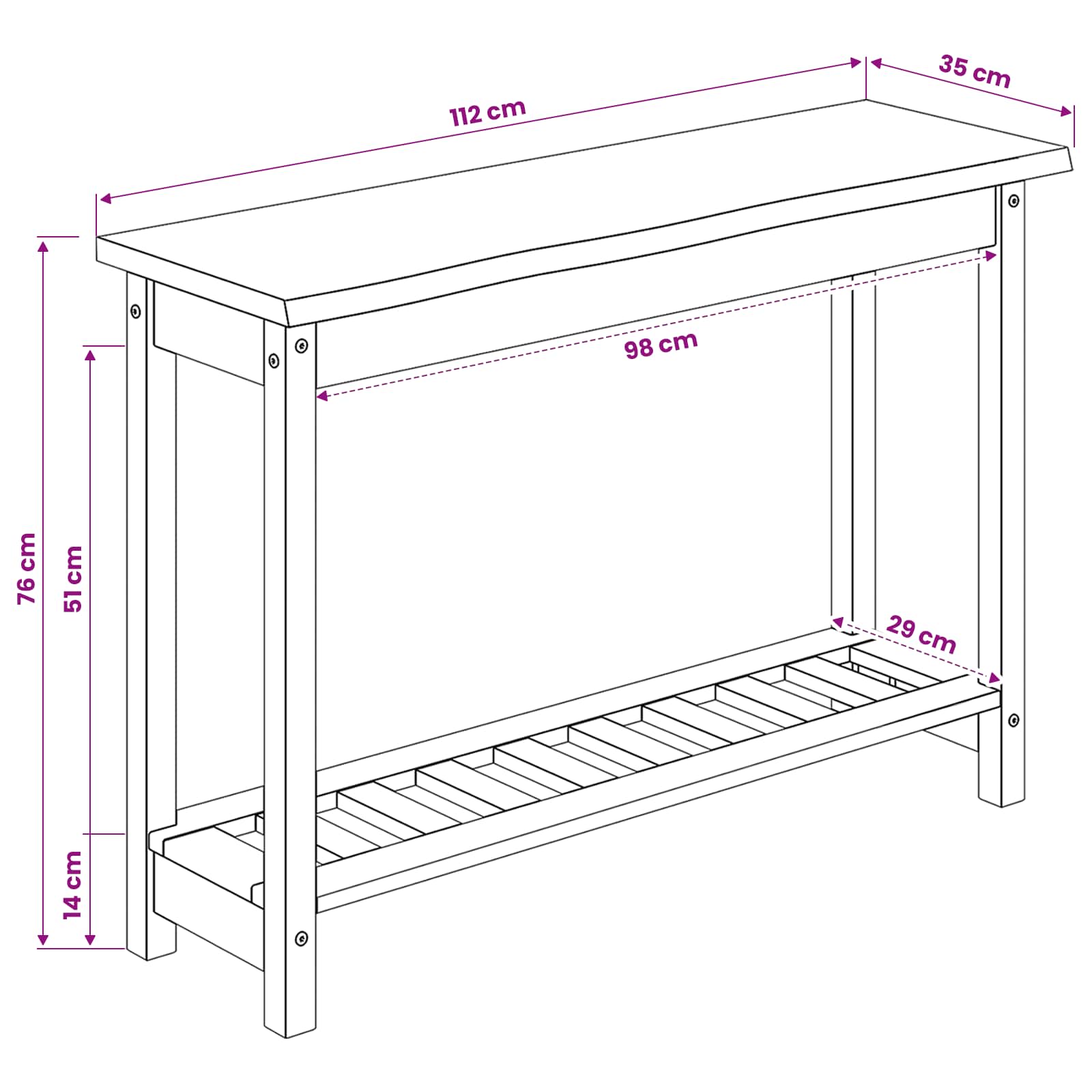 Table console EKAI Noir 112 x 35 x 76 cm Bois de pin massif