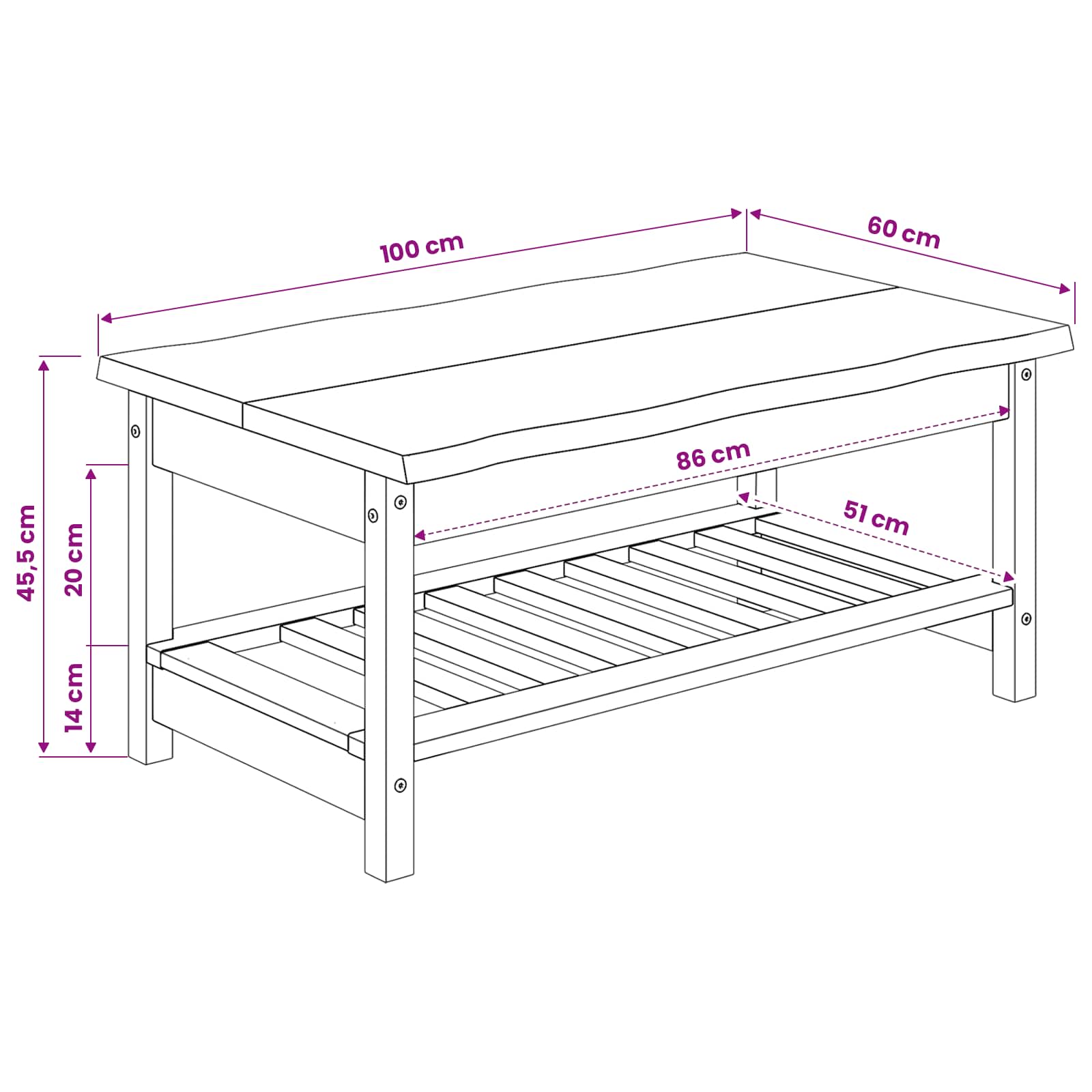 Table basse EKAI Noir 100 x 60 x 45,5 cm Bois de pin massif