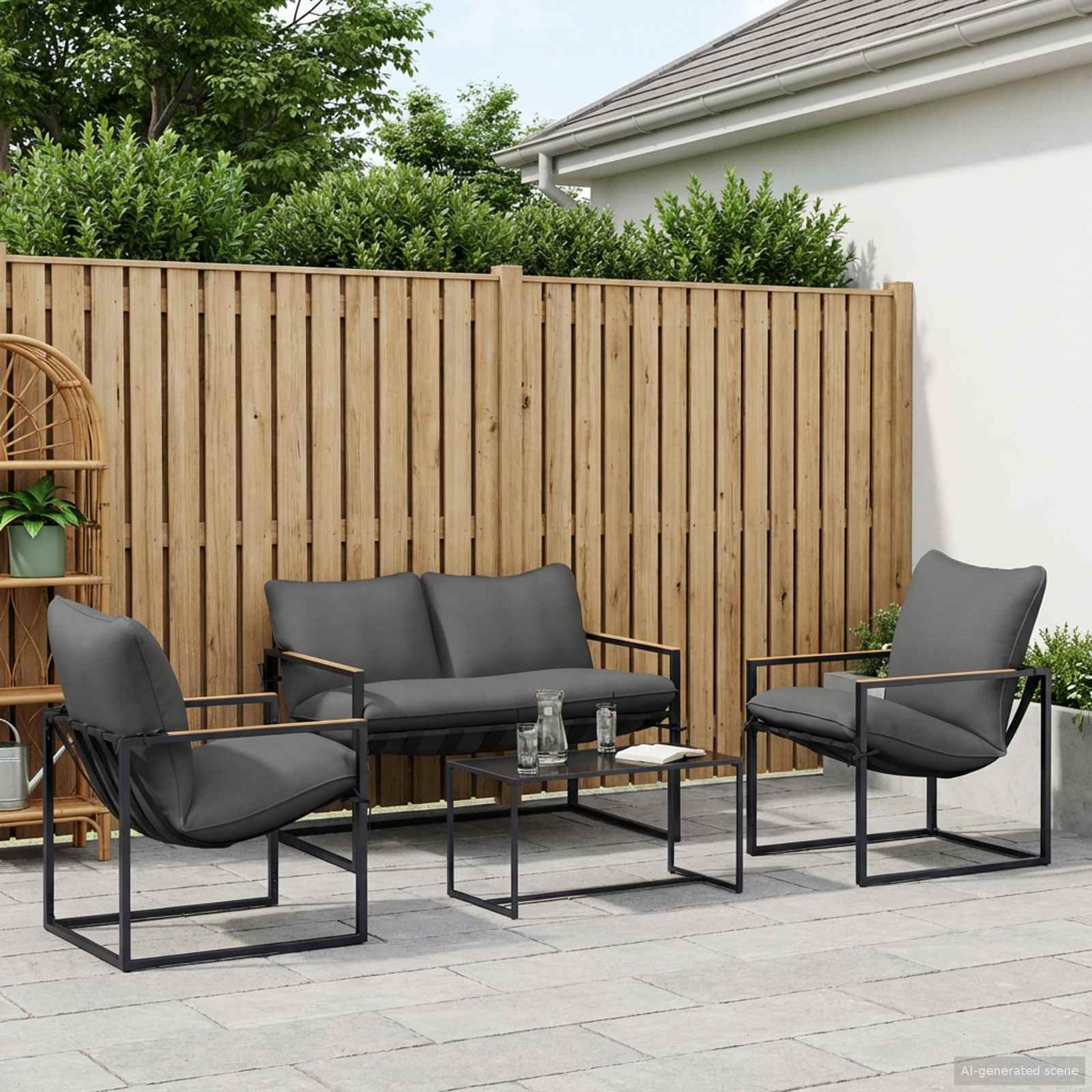 Ensemble de canapé de jardin 4 pcs Noir et anthracite Acier - XIOS