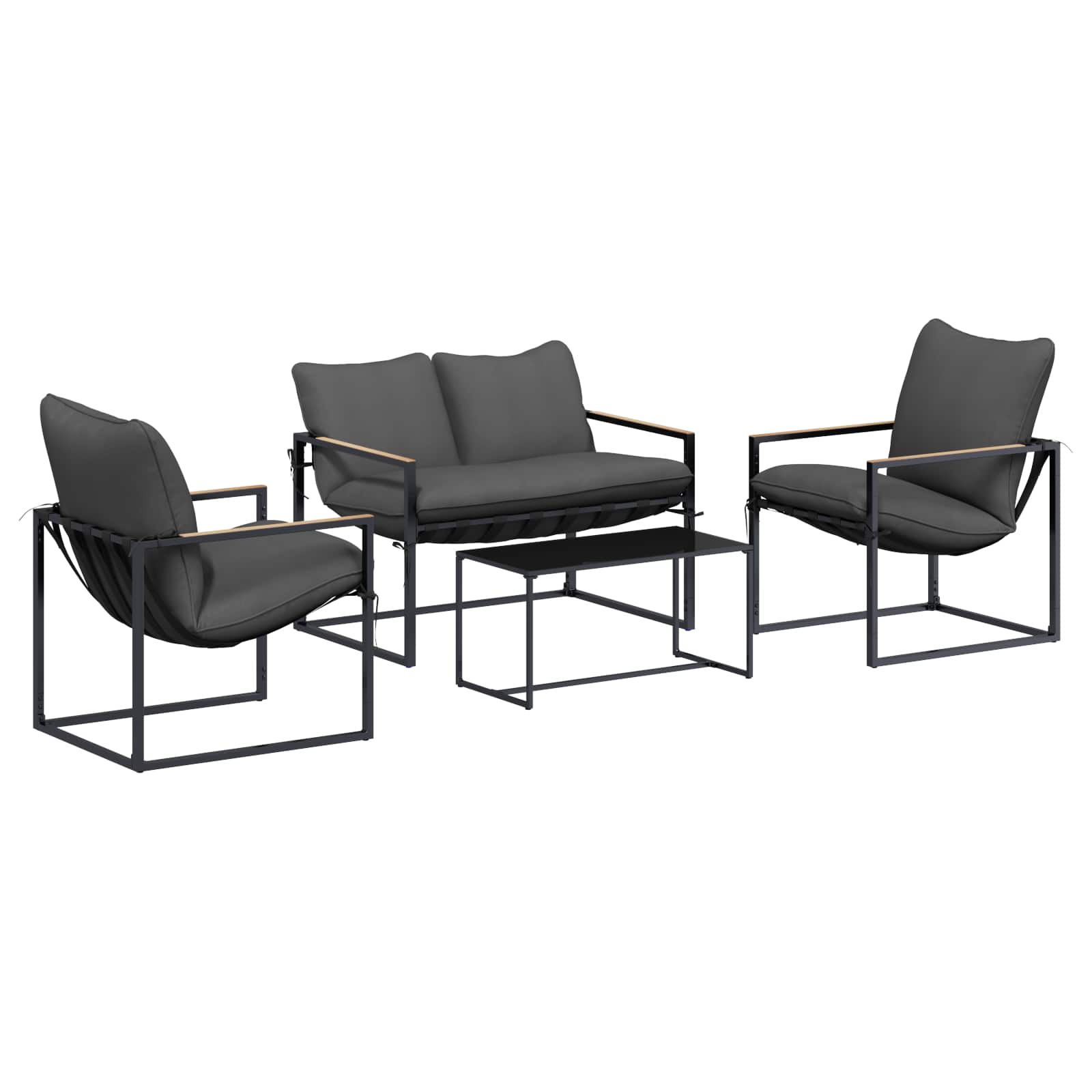Ensemble de canapé de jardin 4 pcs Noir et anthracite Acier - XIOS