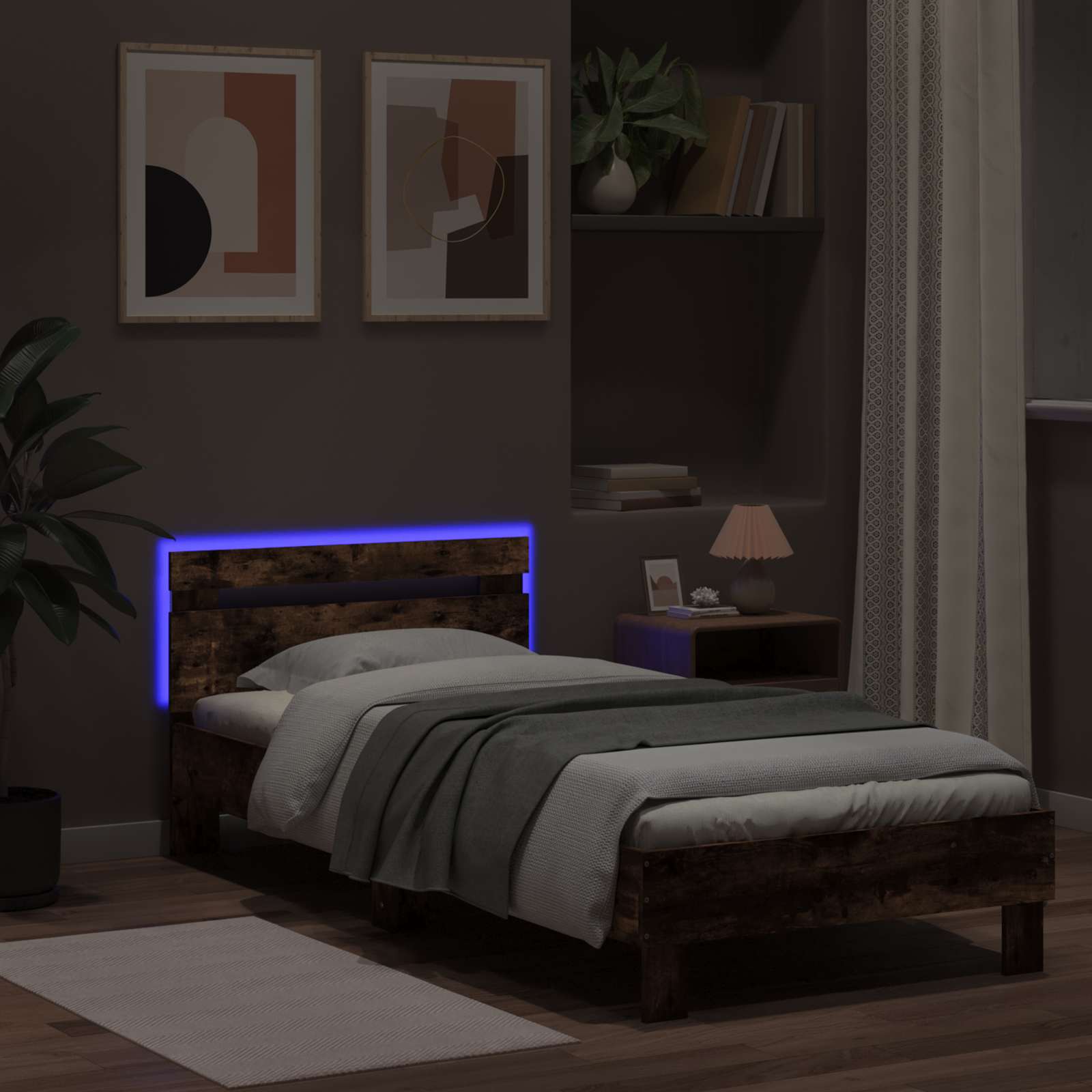 Cadre de lit avec LED Chêne fumé 80 x 200 cm Bois d'ingénierie - XIOS