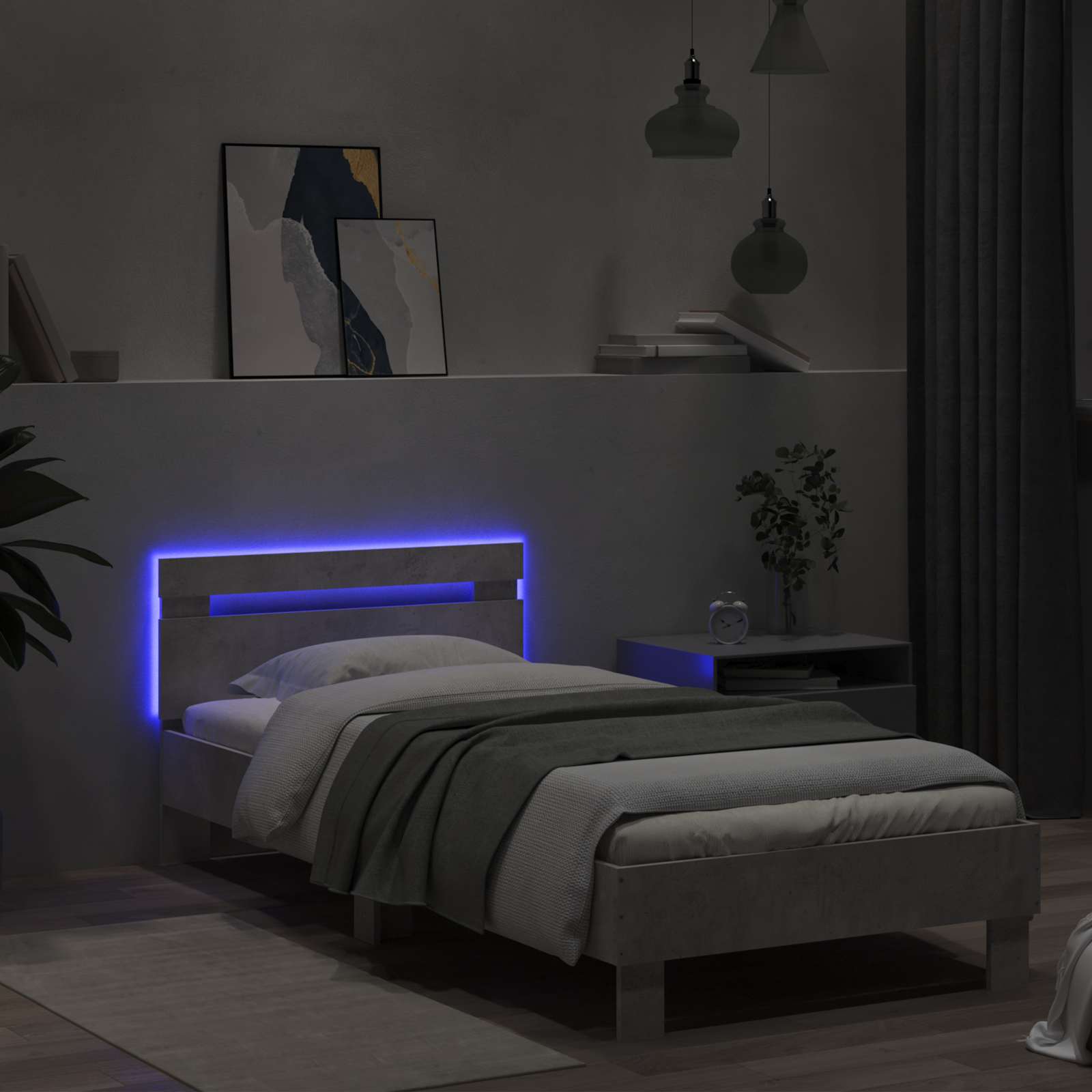 Cadre de lit avec LED Gris béton 80 x 200 cm Bois d'ingénierie - XIOS