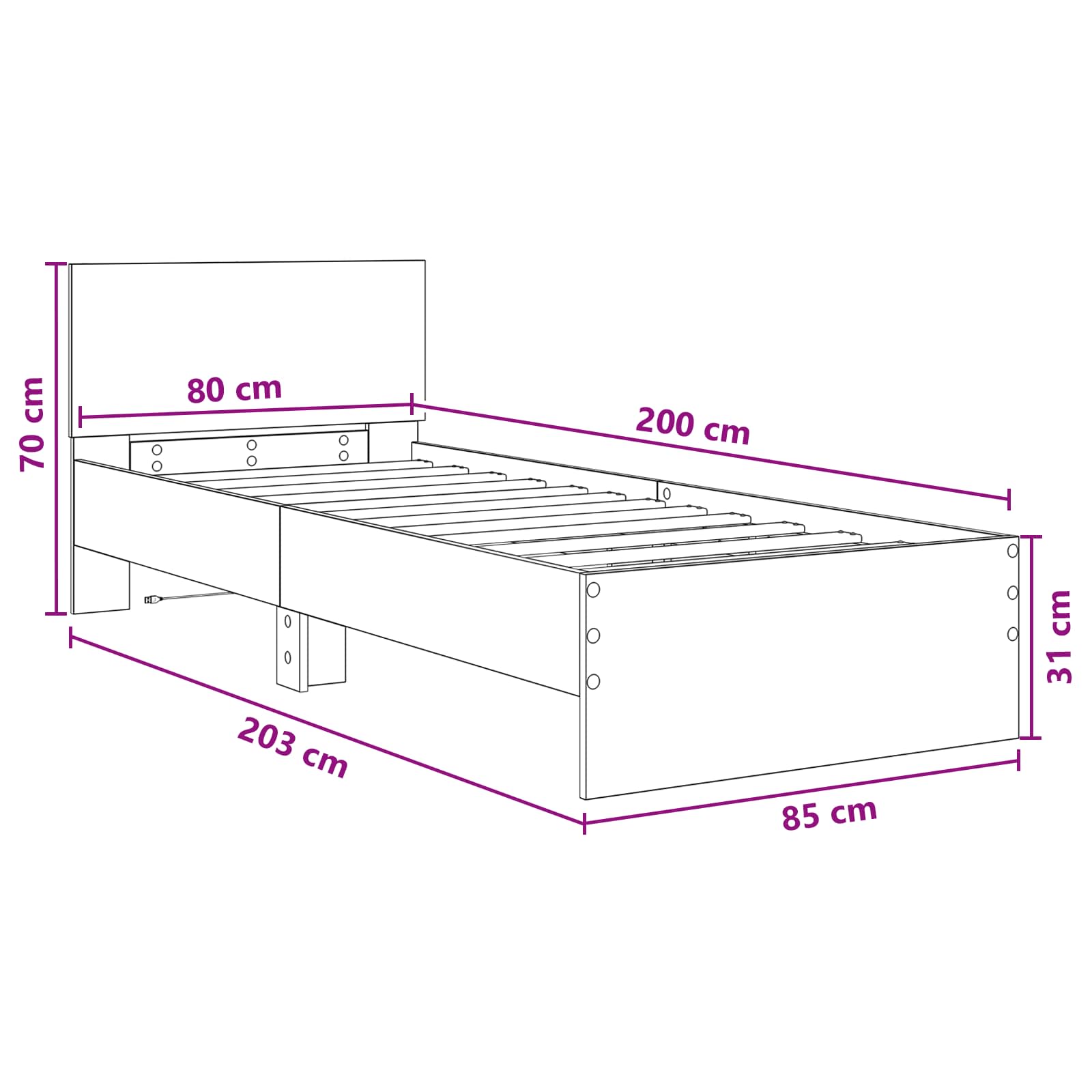 Cadre de lit avec LED Chêne artisanal 80 x 200 cm - XIOS