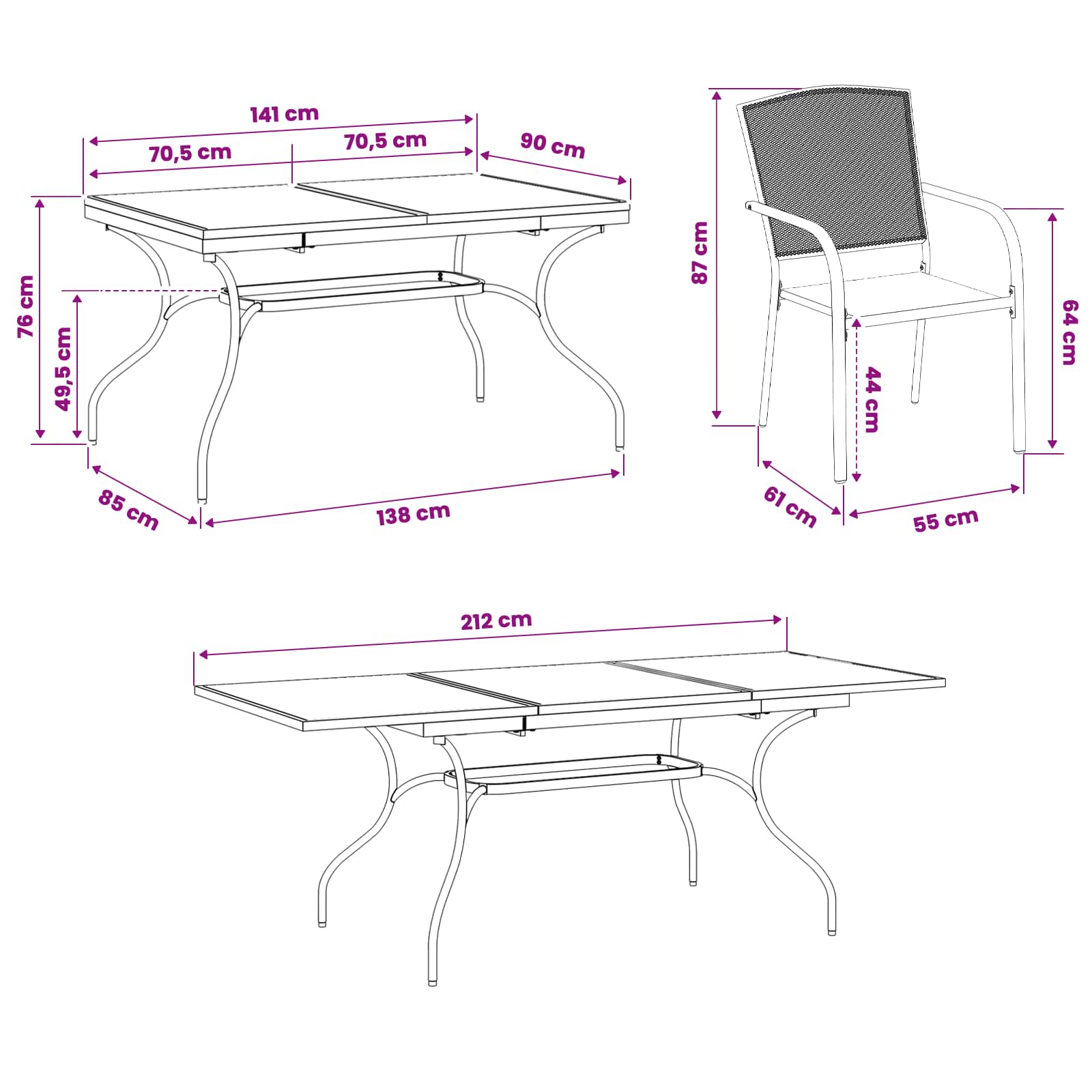 Ensemble de salle à manger pour jardin 7 pcs Anthracite - XIOS