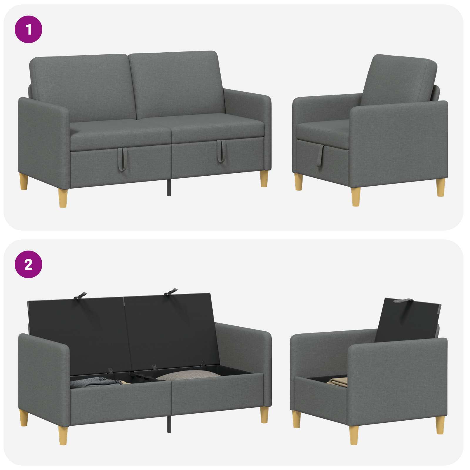 Canapé avec rangement 2 pc Gris foncé Polyester - XIOS