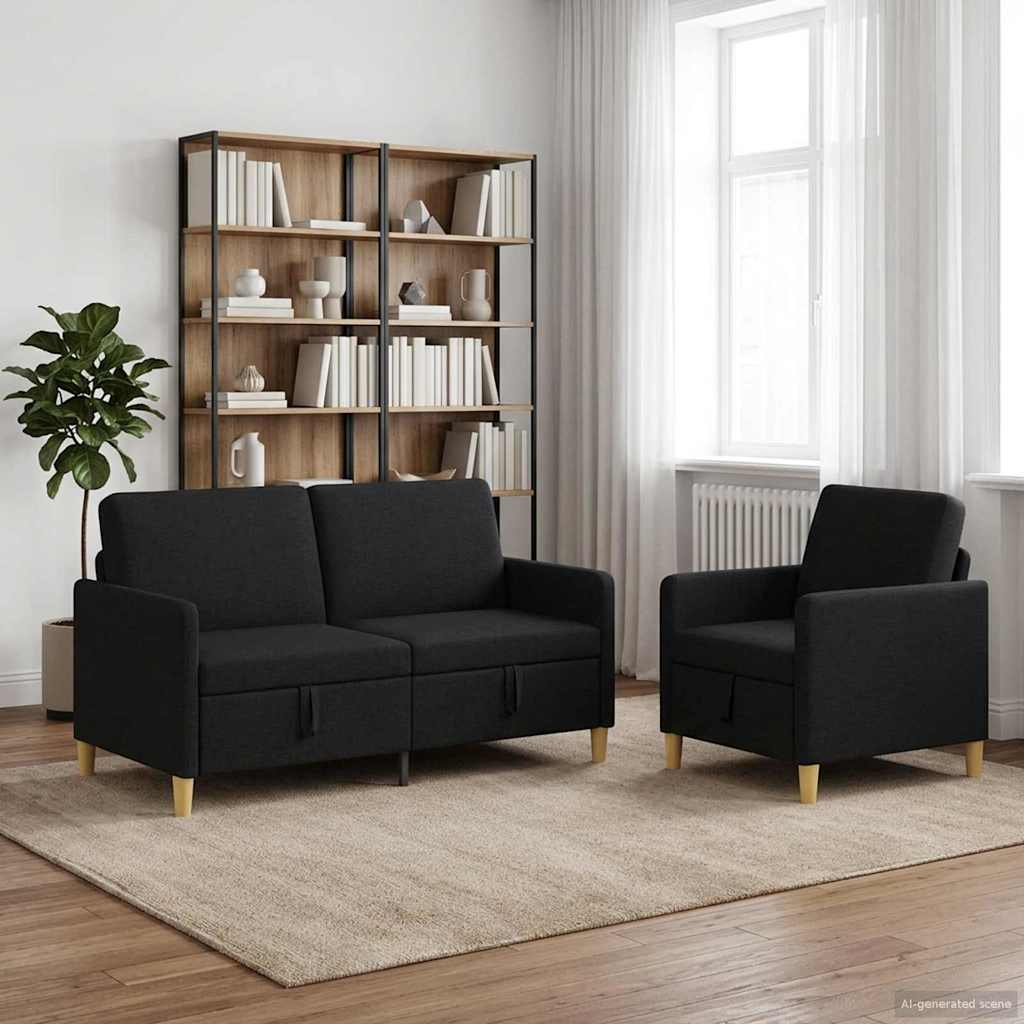 Canapé avec rangement 2 pc Noir Polyester