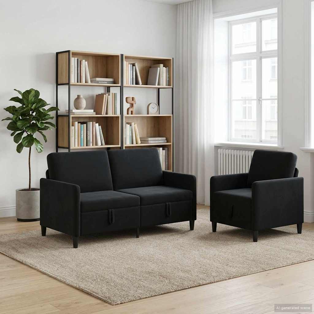 Canapé avec rangement 2 pc Noir Polyester