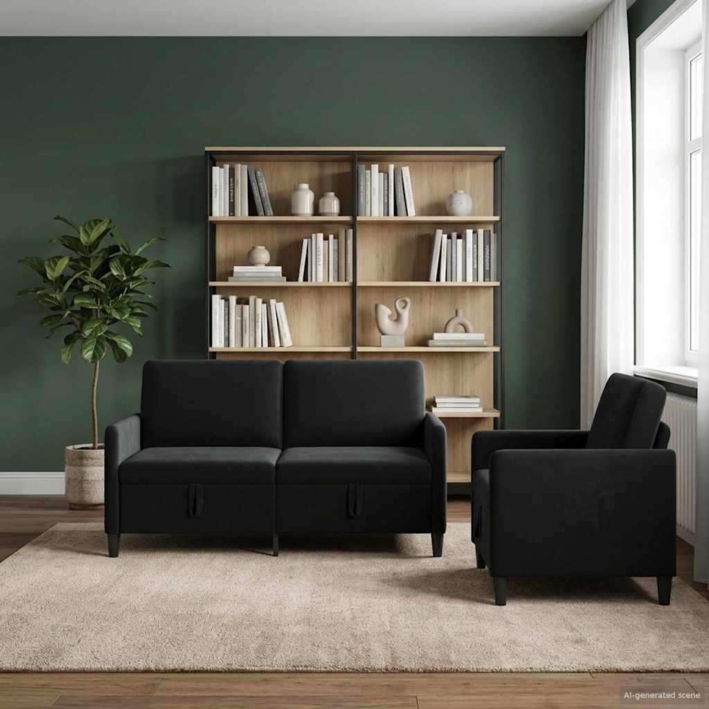 Canapé avec rangement 2 pc Noir Polyester