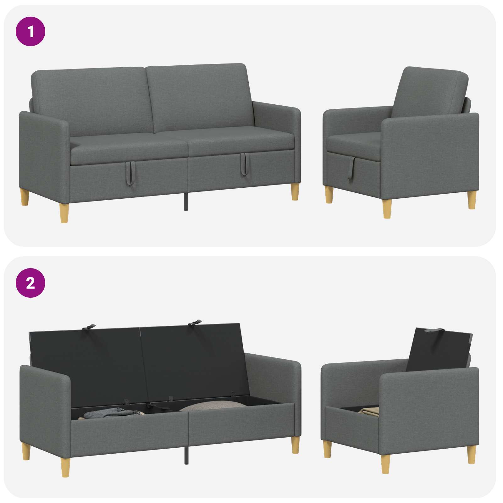 Canapé avec rangement 2 pcs Gris foncé Polyester - XIOS