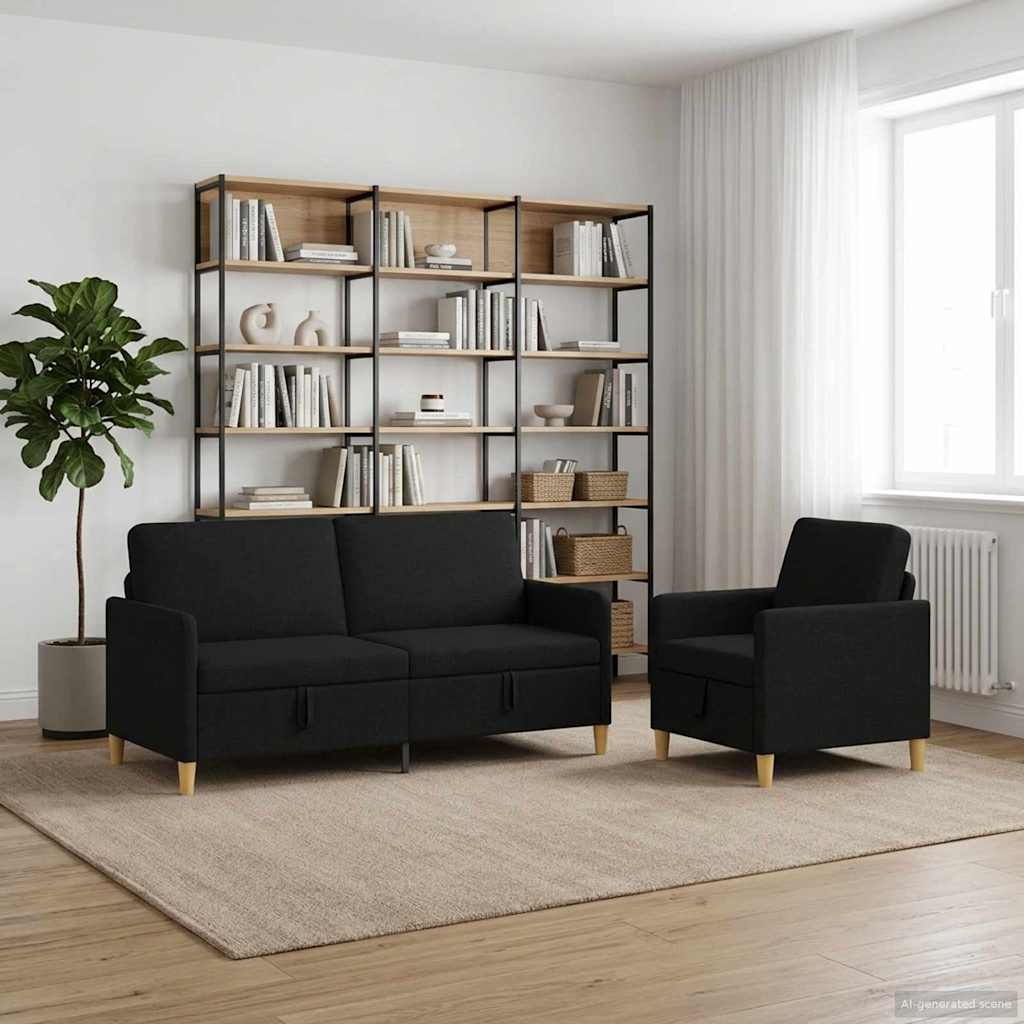 Canapé avec rangement 2 pc Noir Polyester