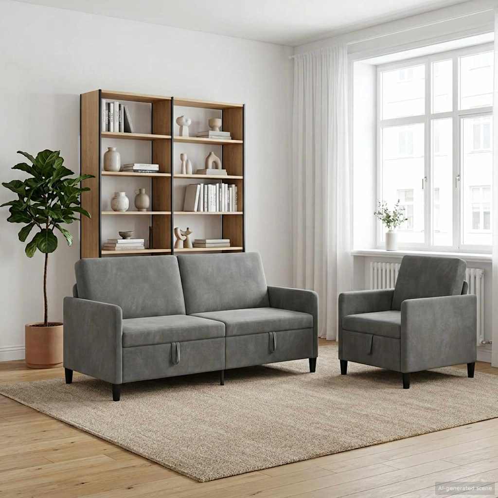 Canapé avec rangement 2 pc Gris foncé Polyester